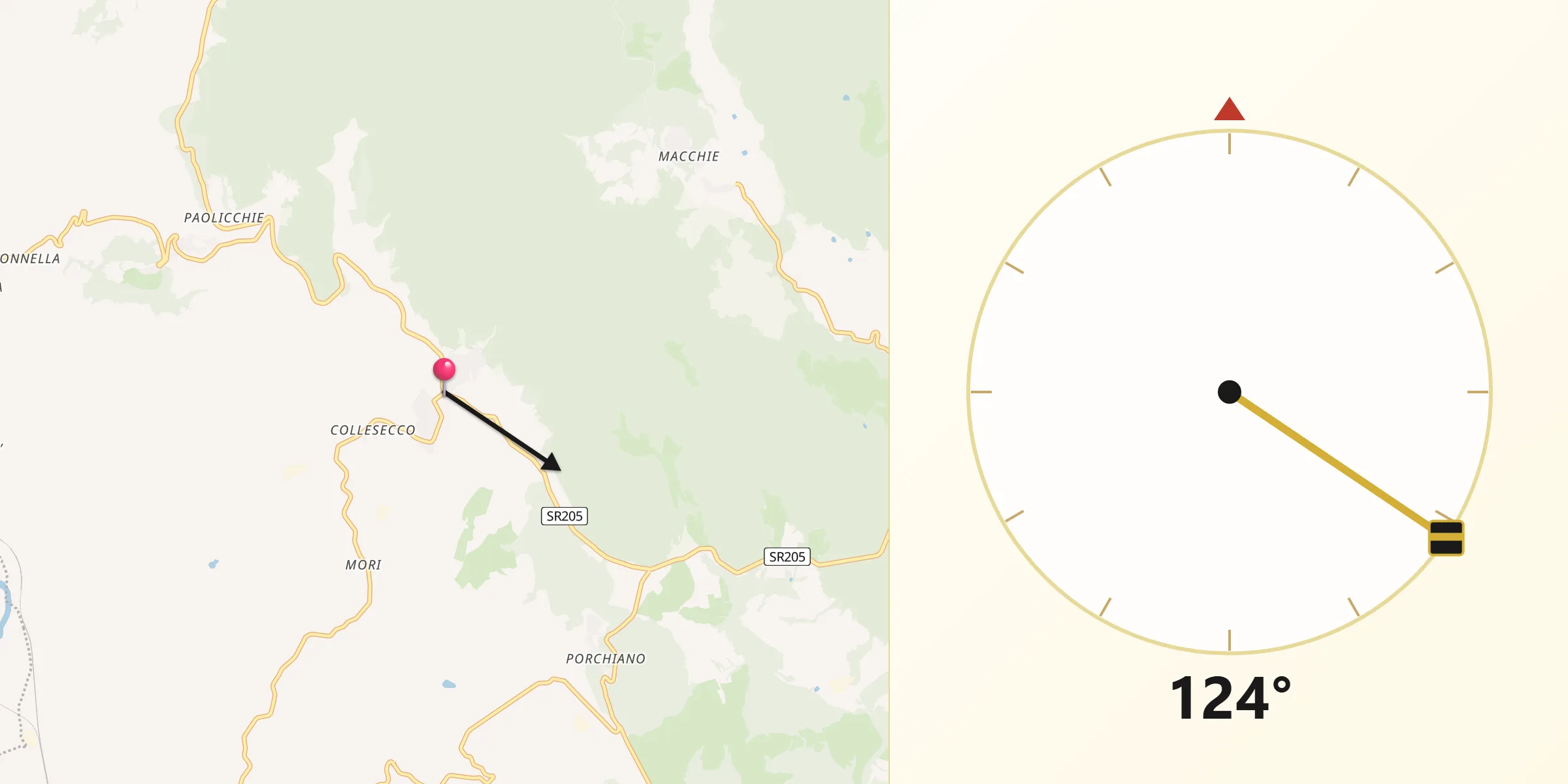 Direzione della Qibla da Lugnano in Teverina