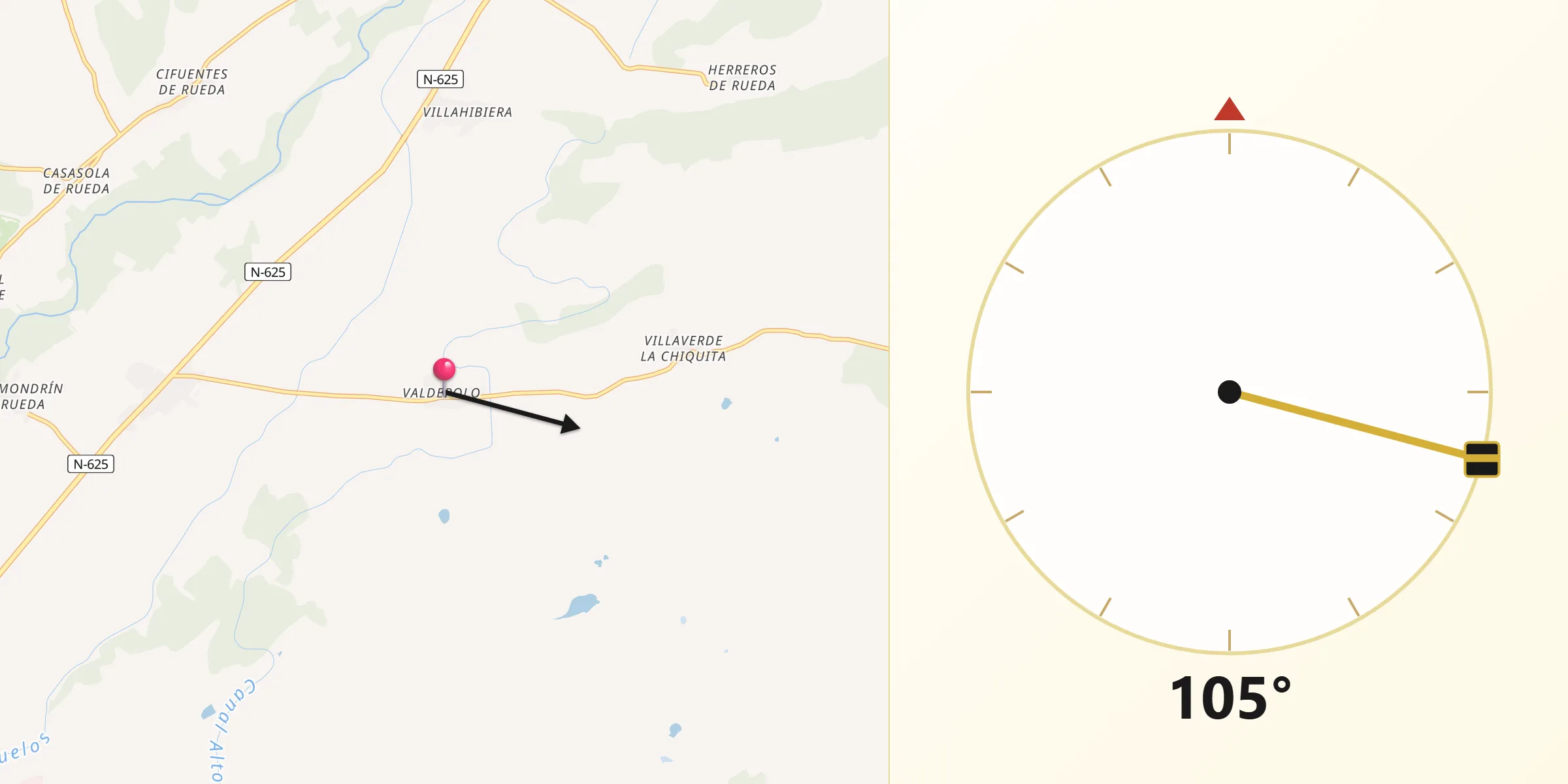Dirección de la Qibla desde Valdepolo