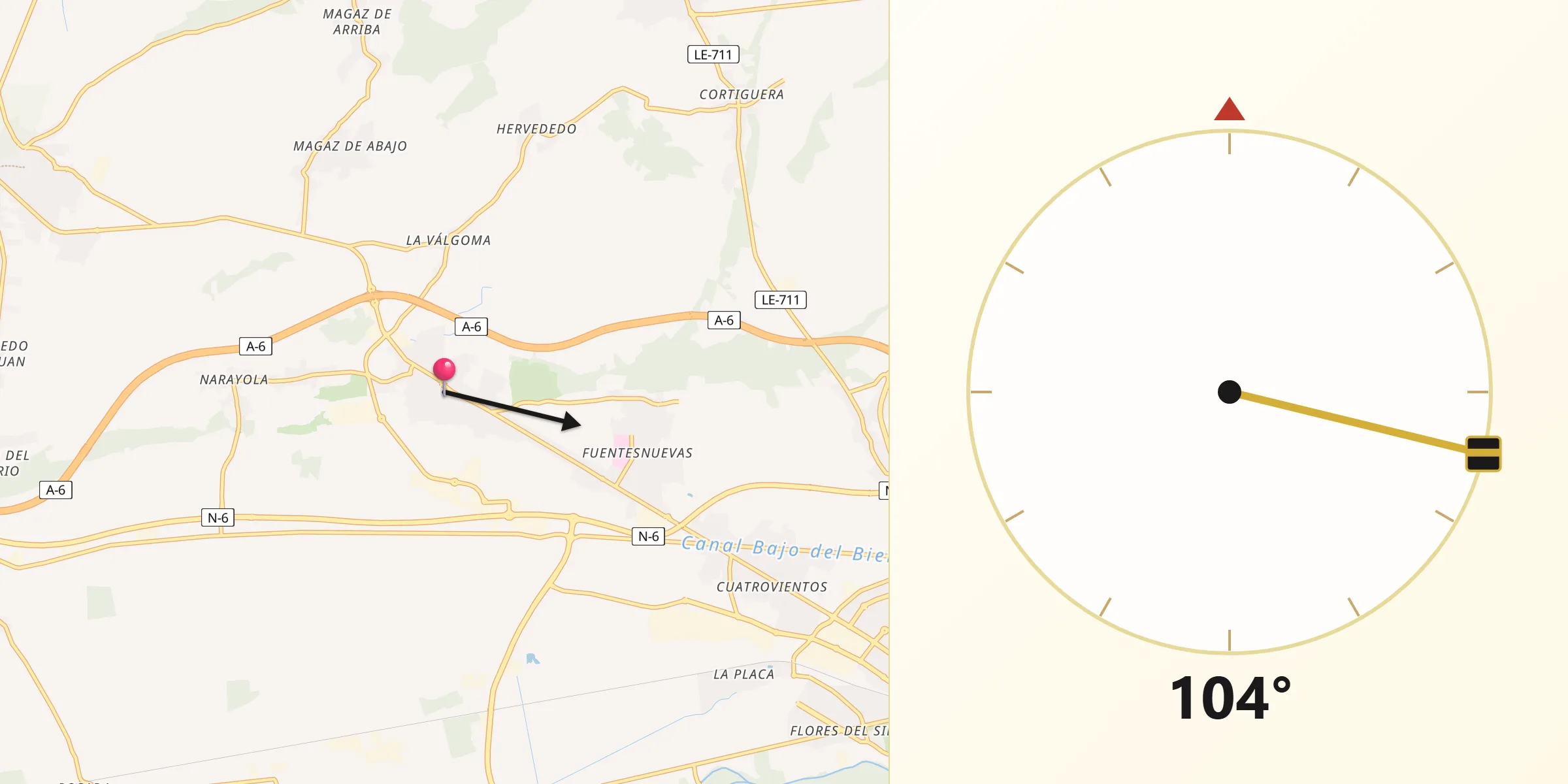Dirección de la Qibla desde Camponaraya
