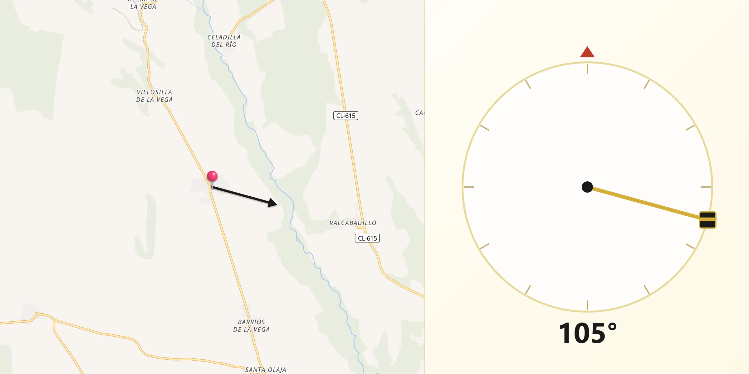 Dirección de la Qibla desde Poza de la Vega