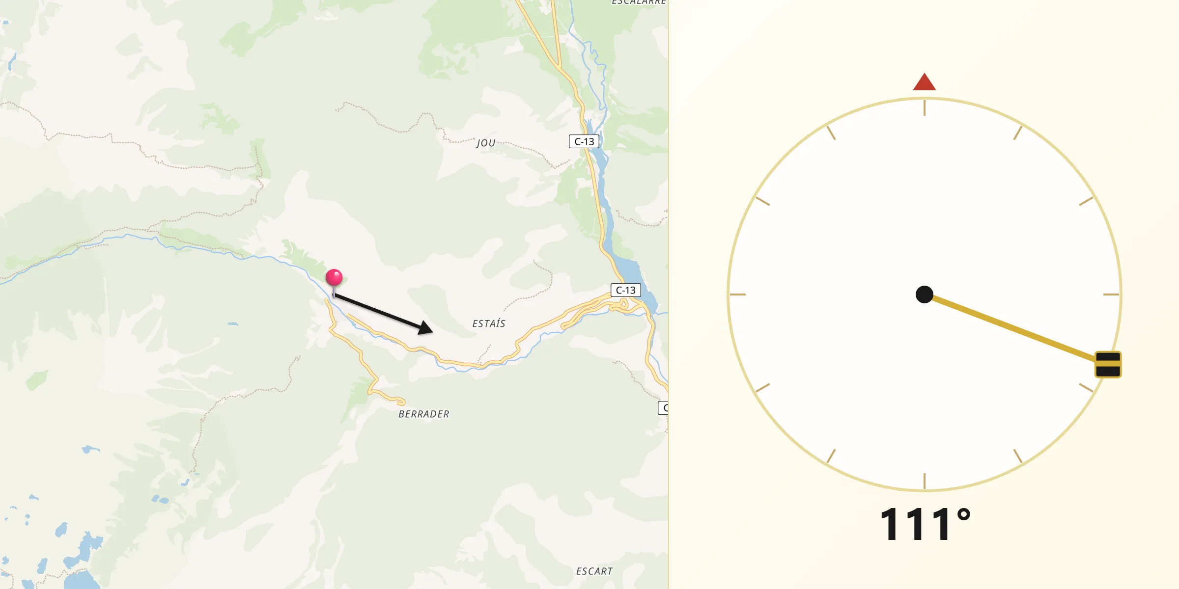 Dirección de la Qibla desde Espot
