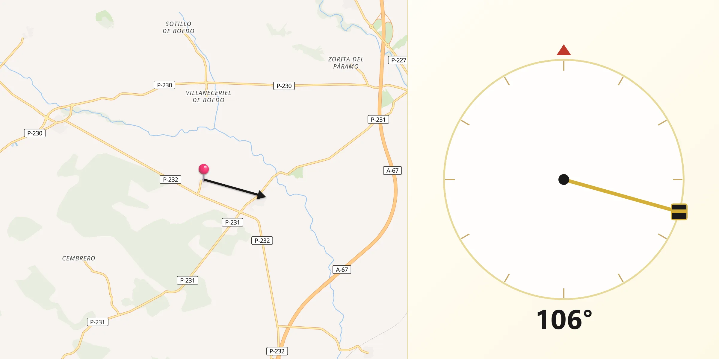 Dirección de la Qibla desde Páramo de Boedo
