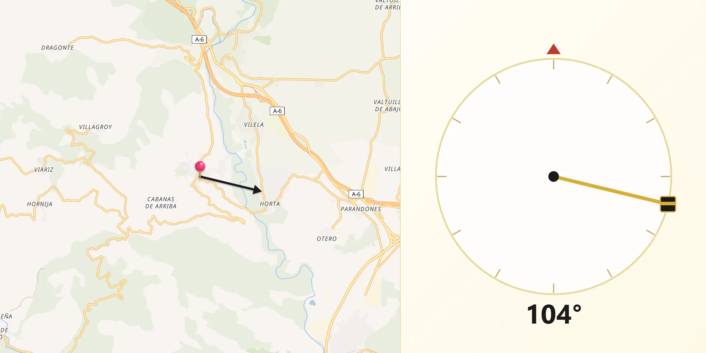 Dirección de la Qibla desde Corullón