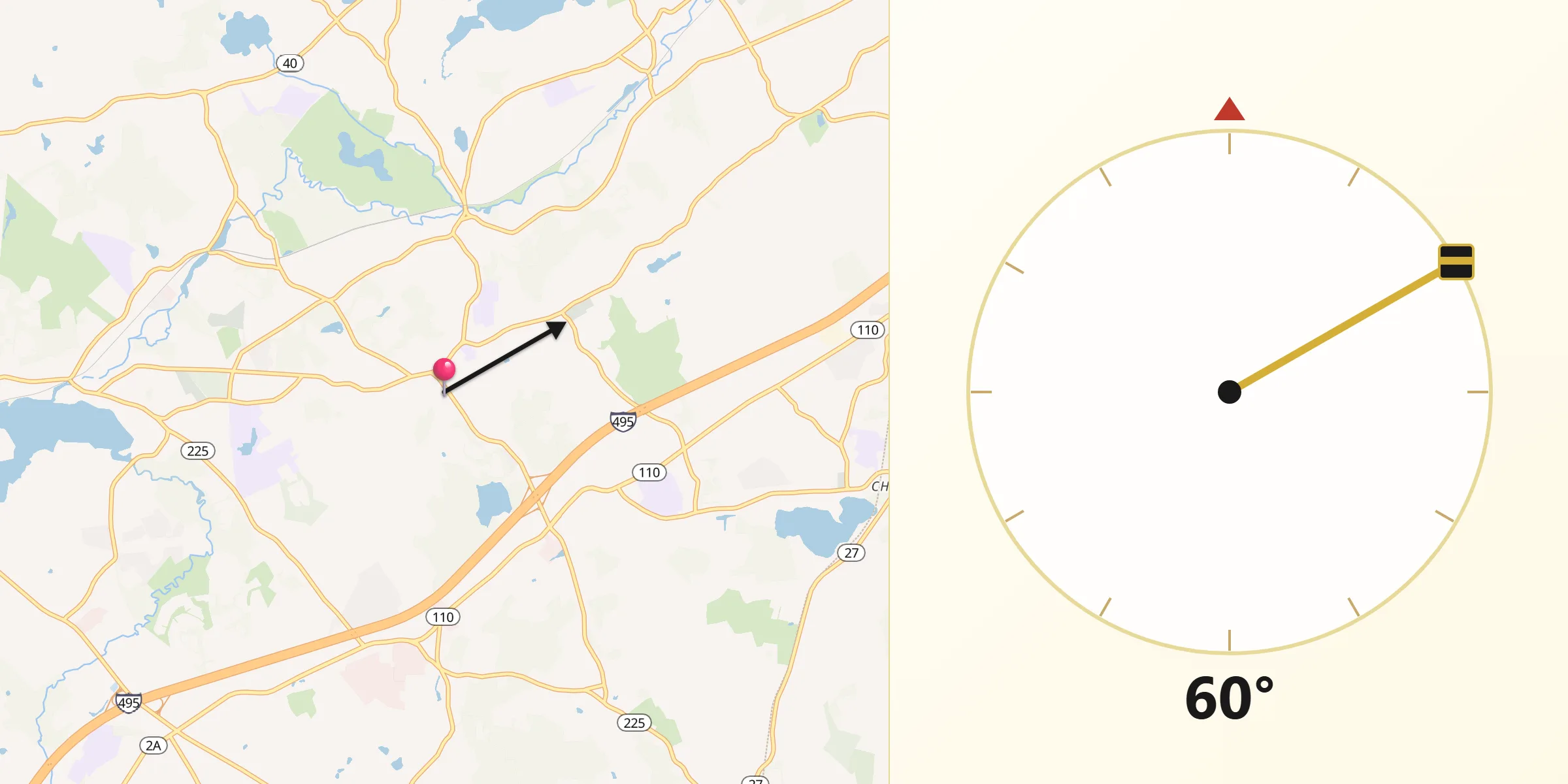 Qibla Direction from Westford