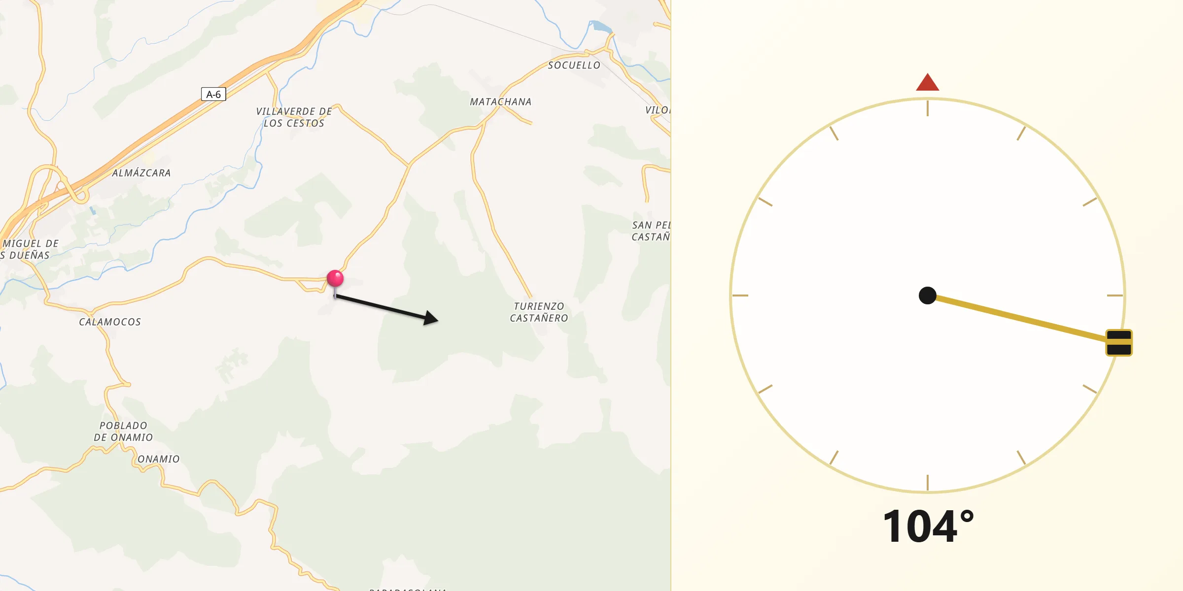 Dirección de la Qibla desde Castropodame