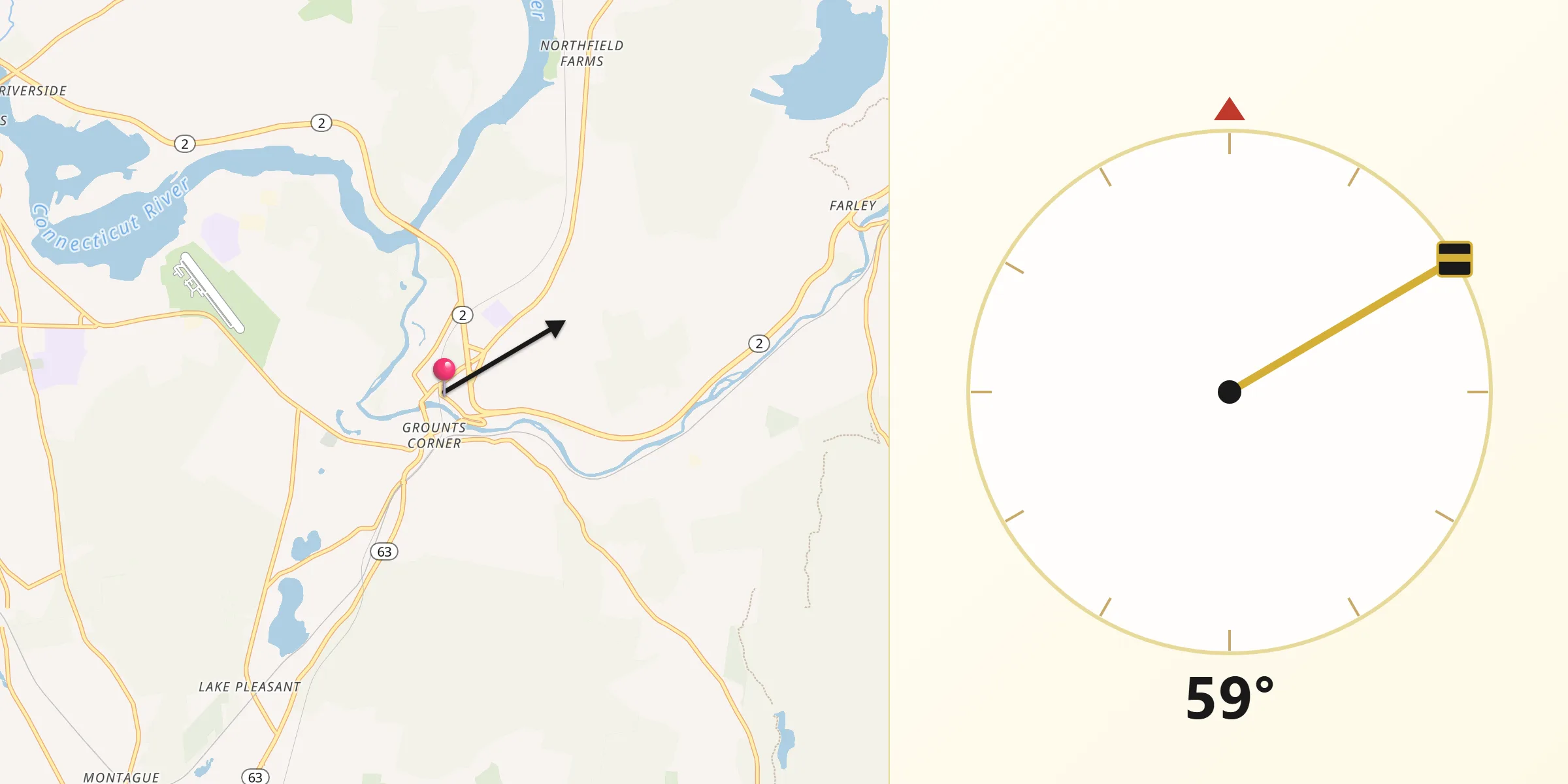 Qibla Direction from Millers Falls