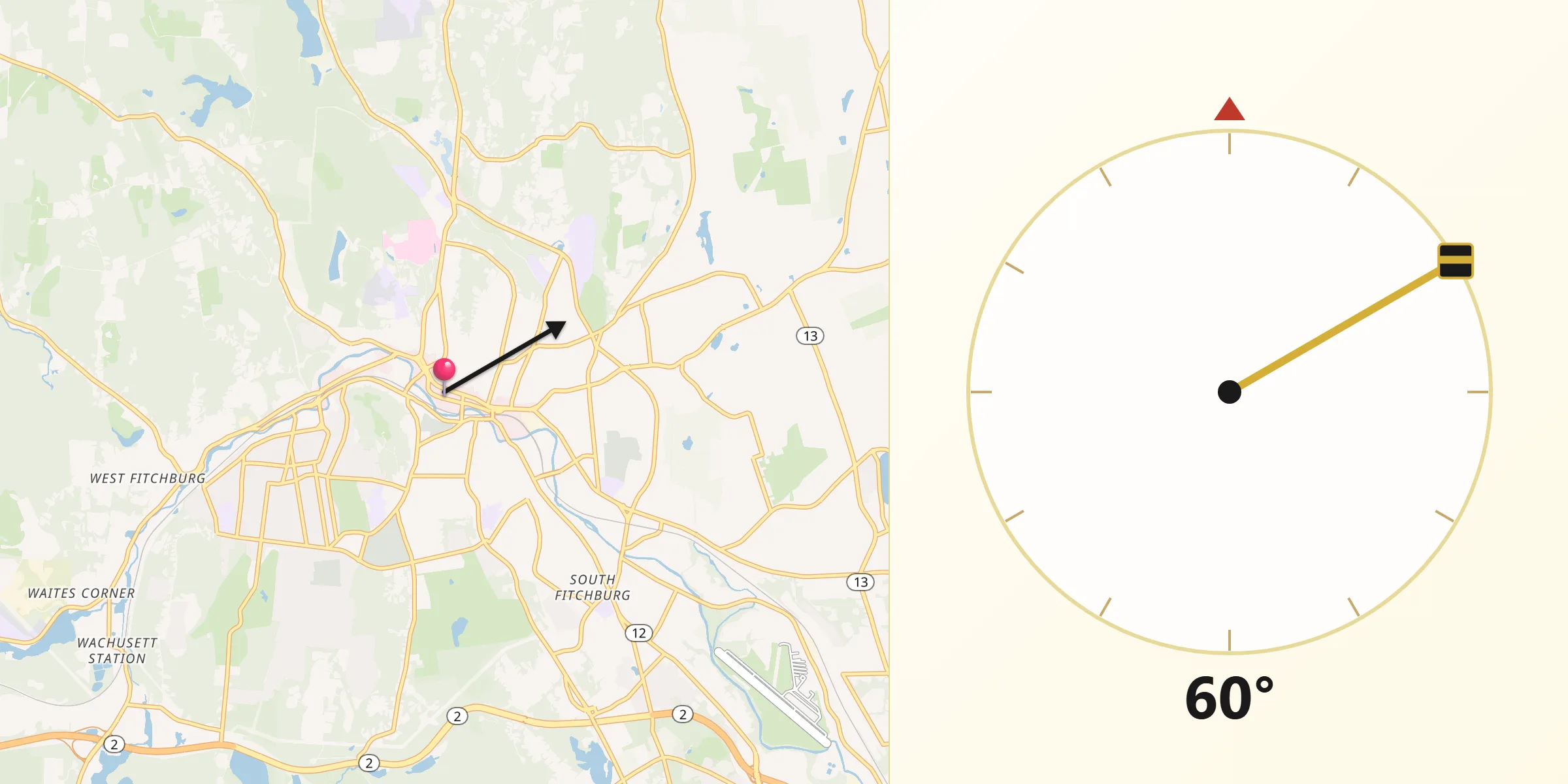 Qibla Direction from Fitchburg