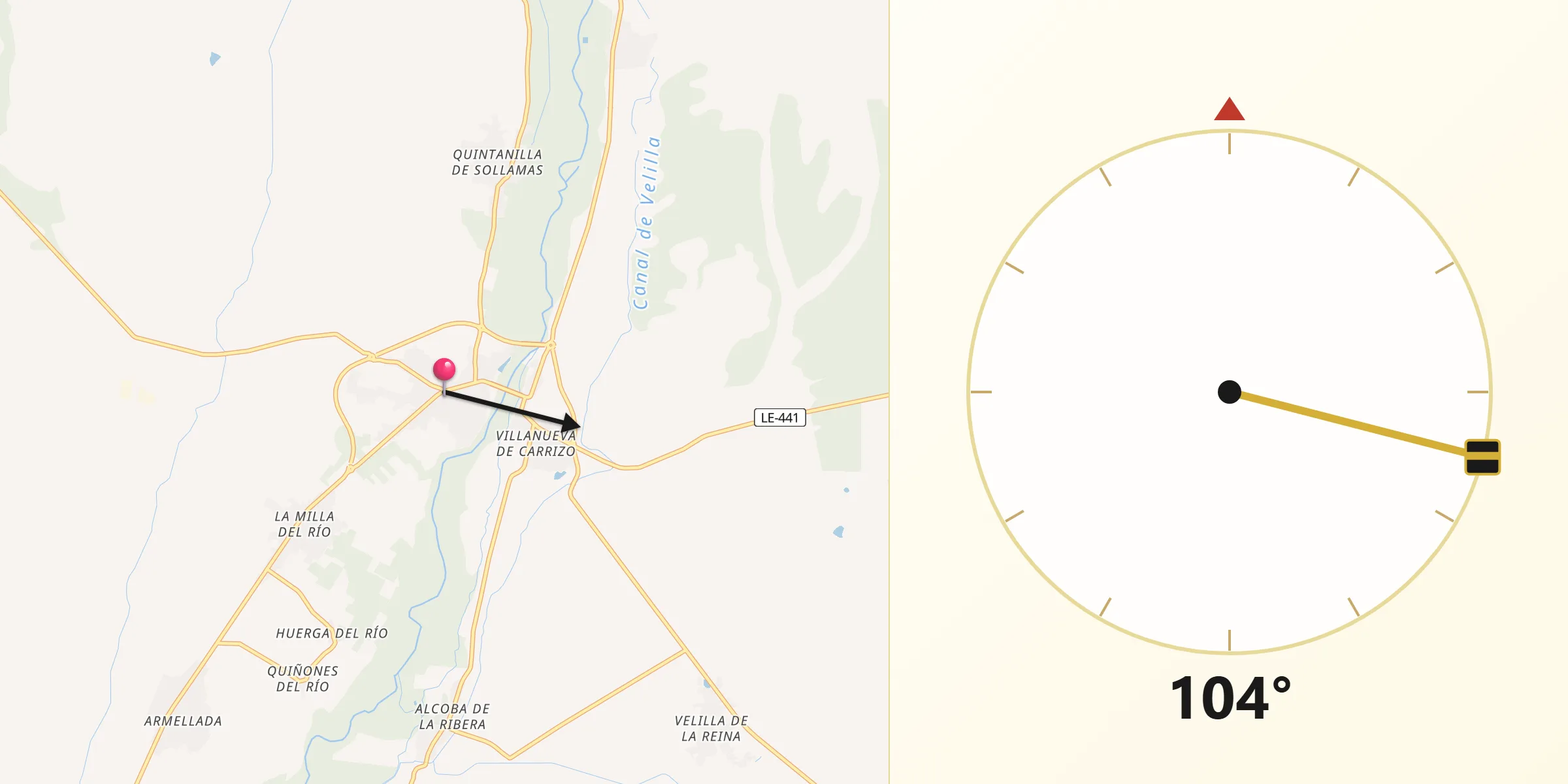 Dirección de la Qibla desde Carrizo de la Ribera