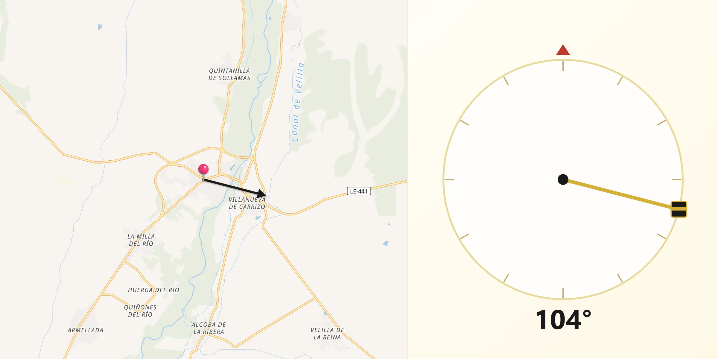 Dirección de la Qibla desde Carrizo