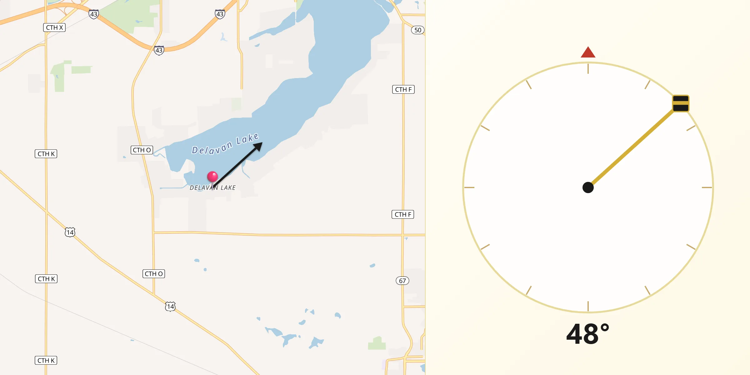 Qibla Direction from Delavan Lake