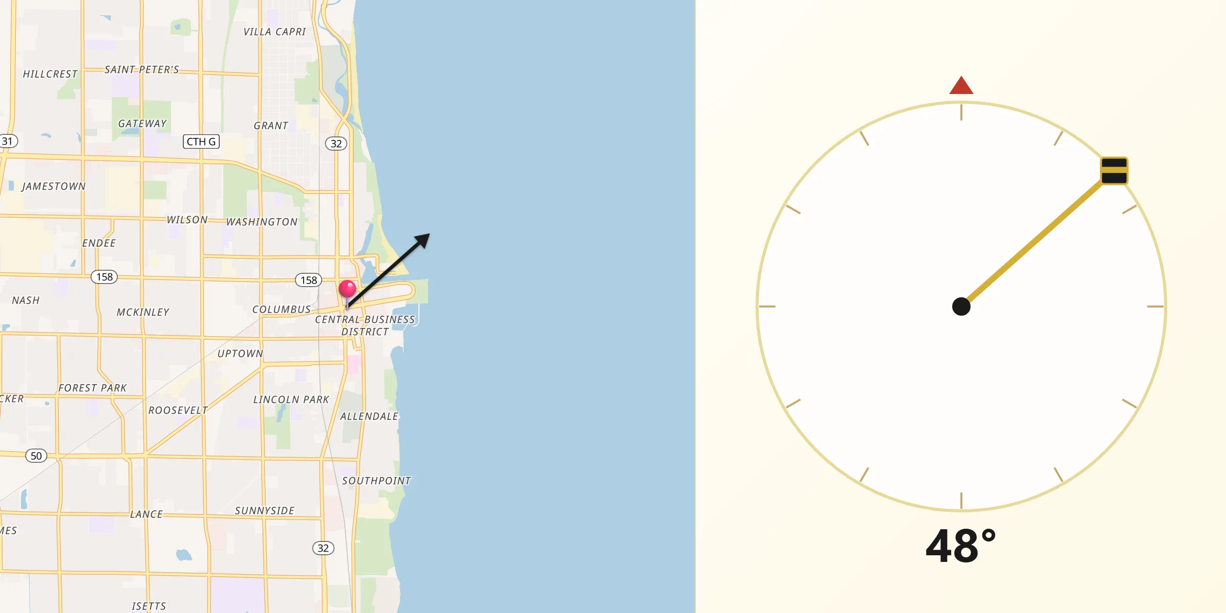 Qibla Direction from Kenosha
