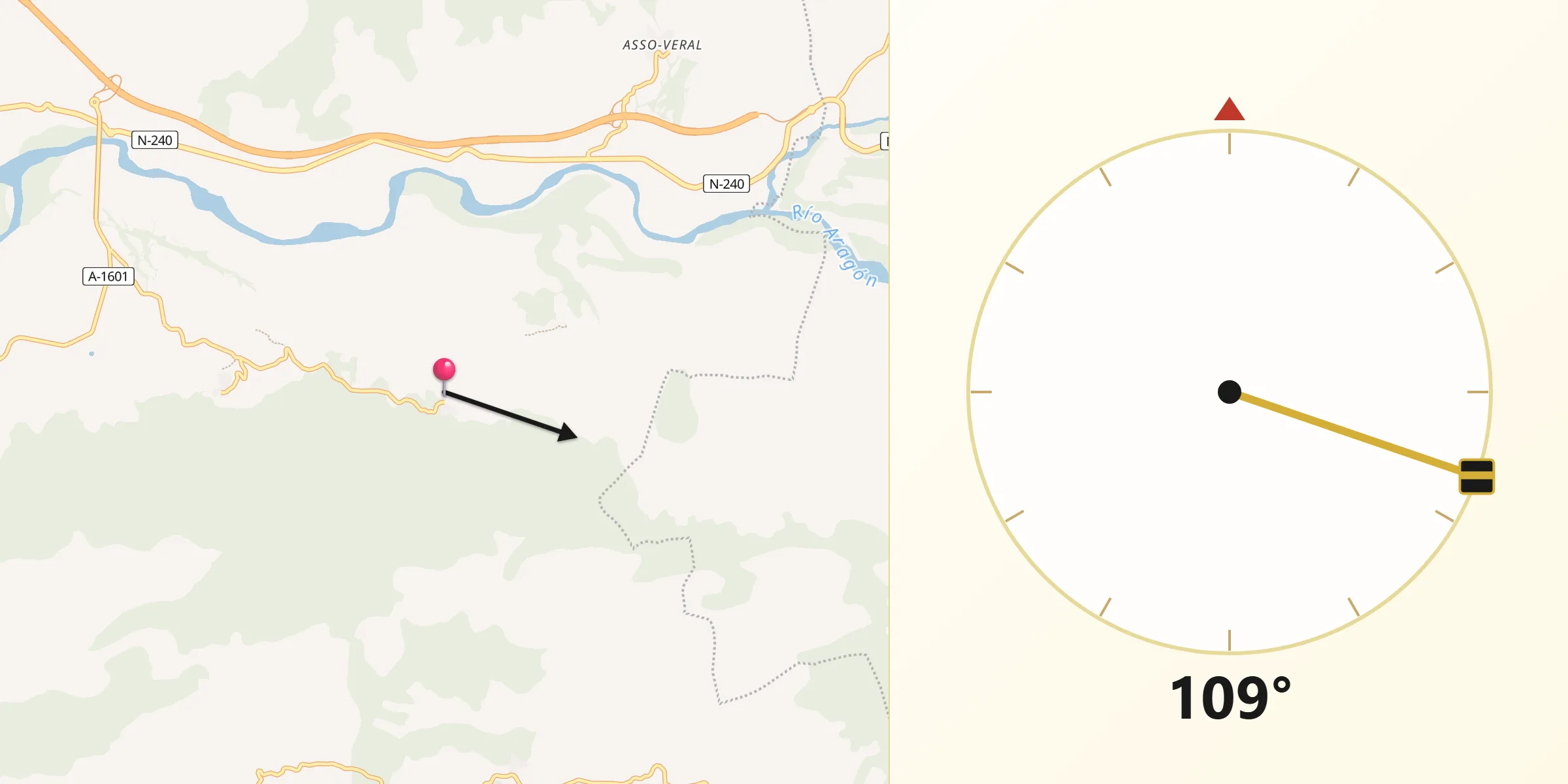 Dirección de la Qibla desde Mianos