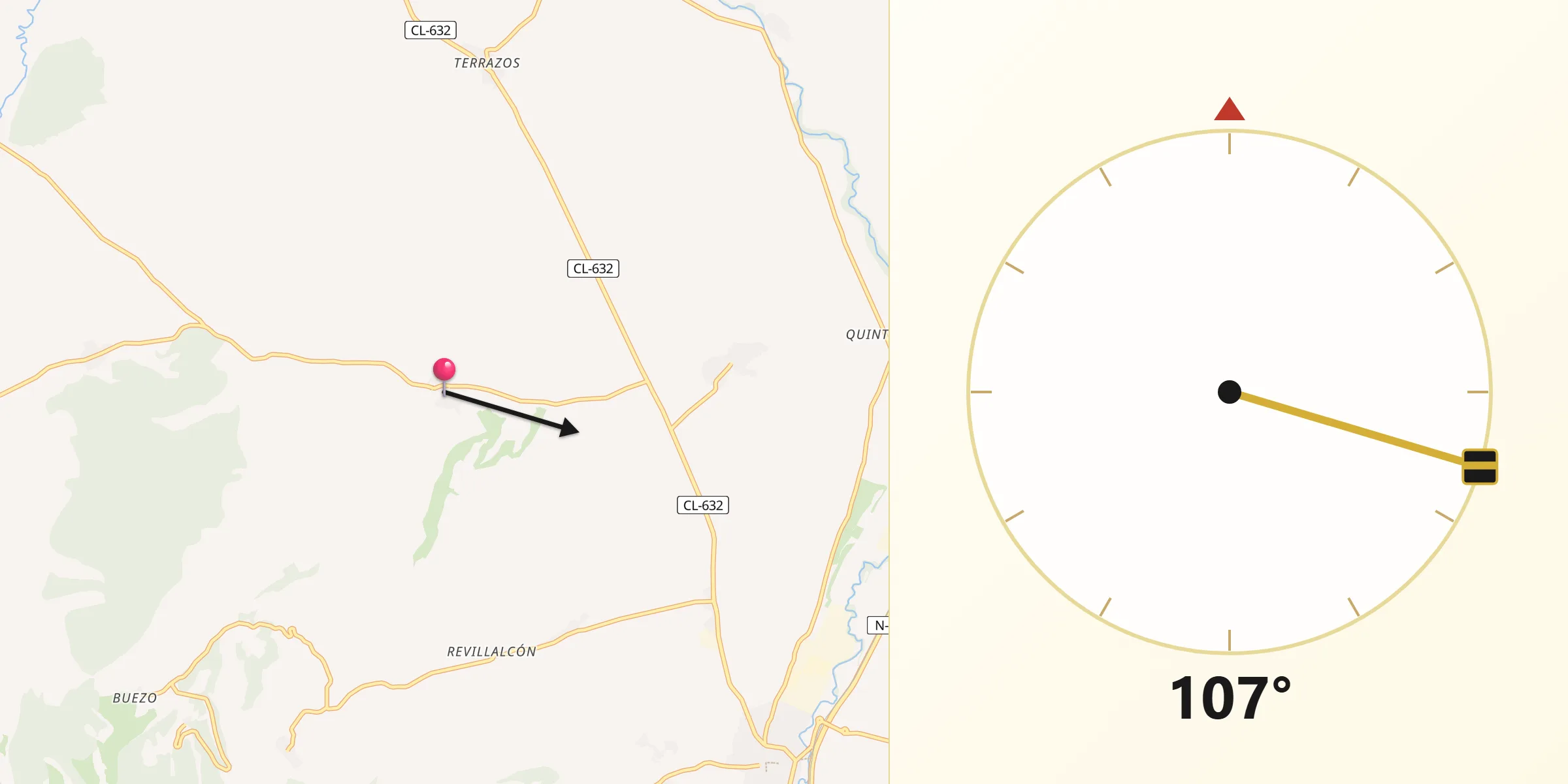 Dirección de la Qibla desde Quintanabureba
