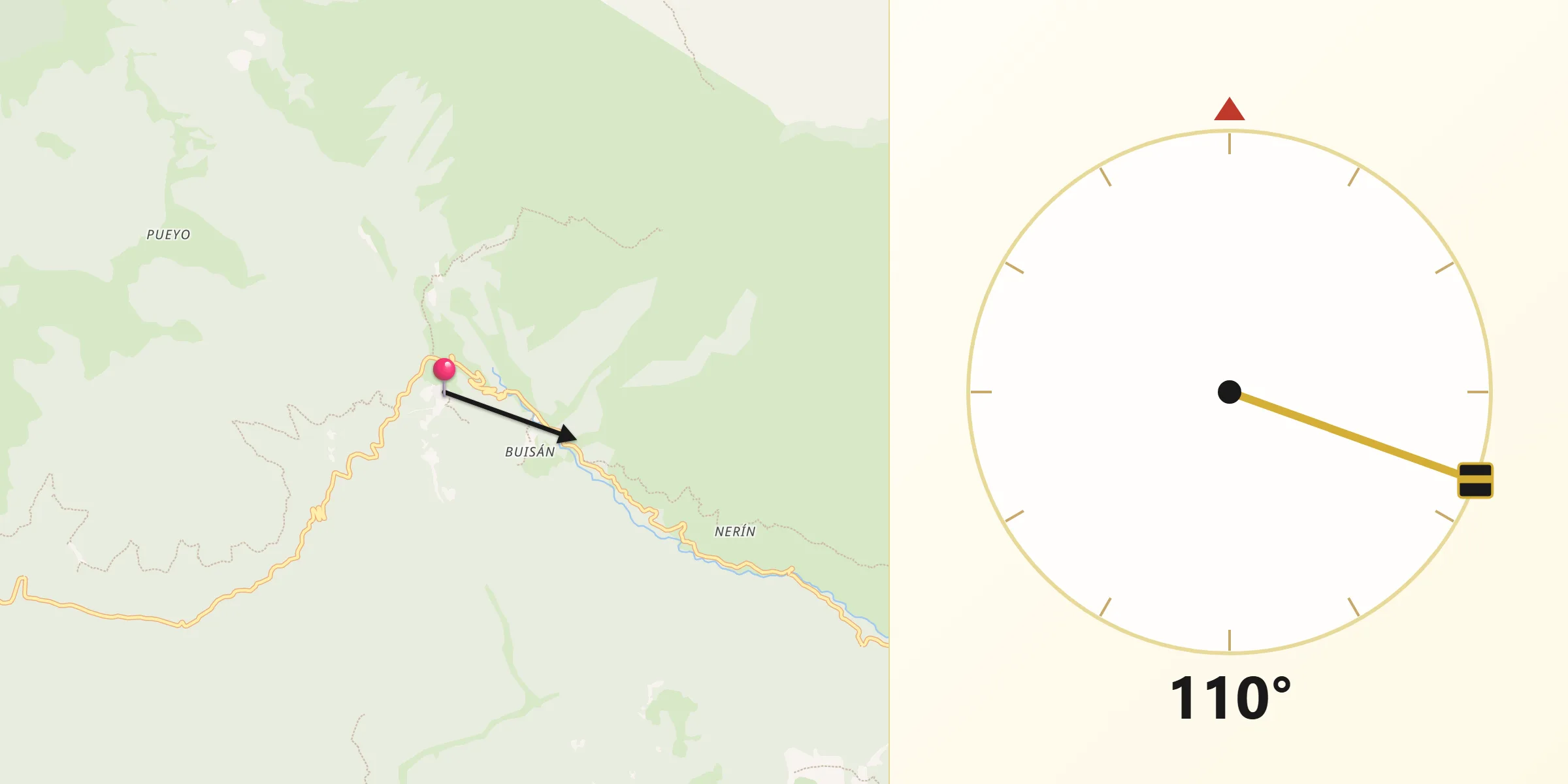 Dirección de la Qibla desde Fanlo