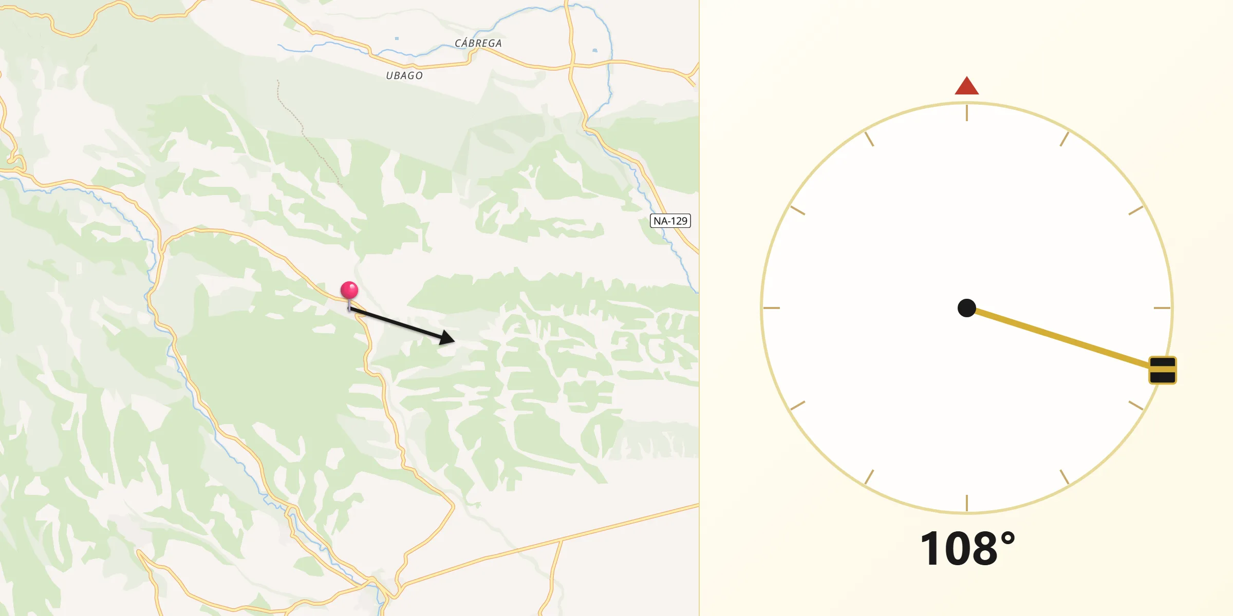 Dirección de la Qibla desde Desojo