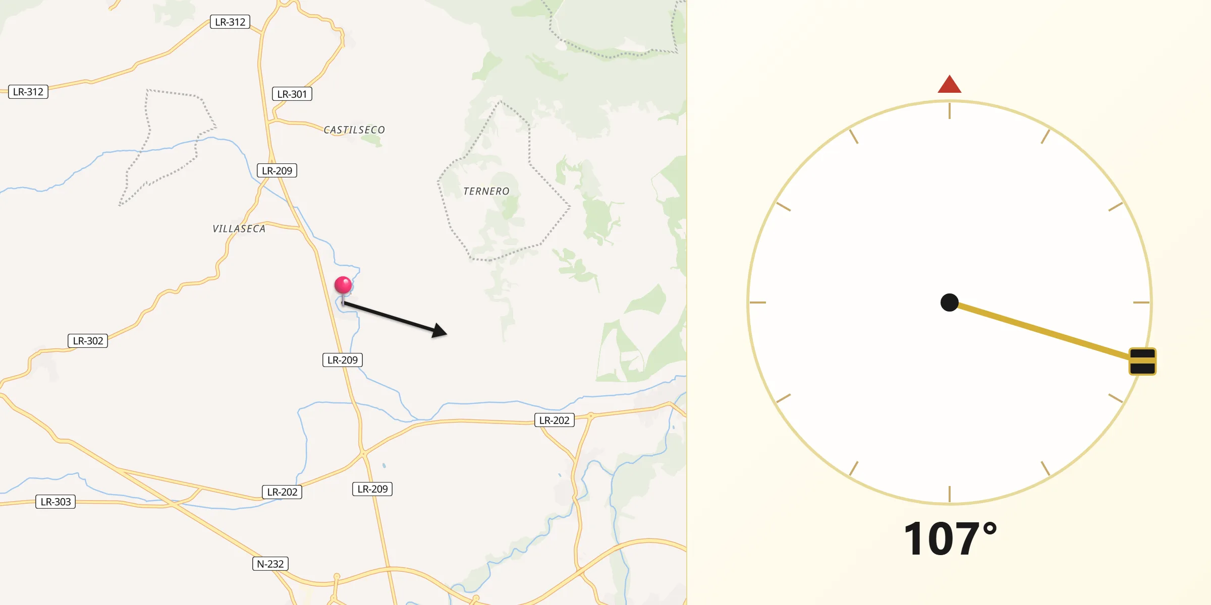 Dirección de la Qibla desde Sajazarra