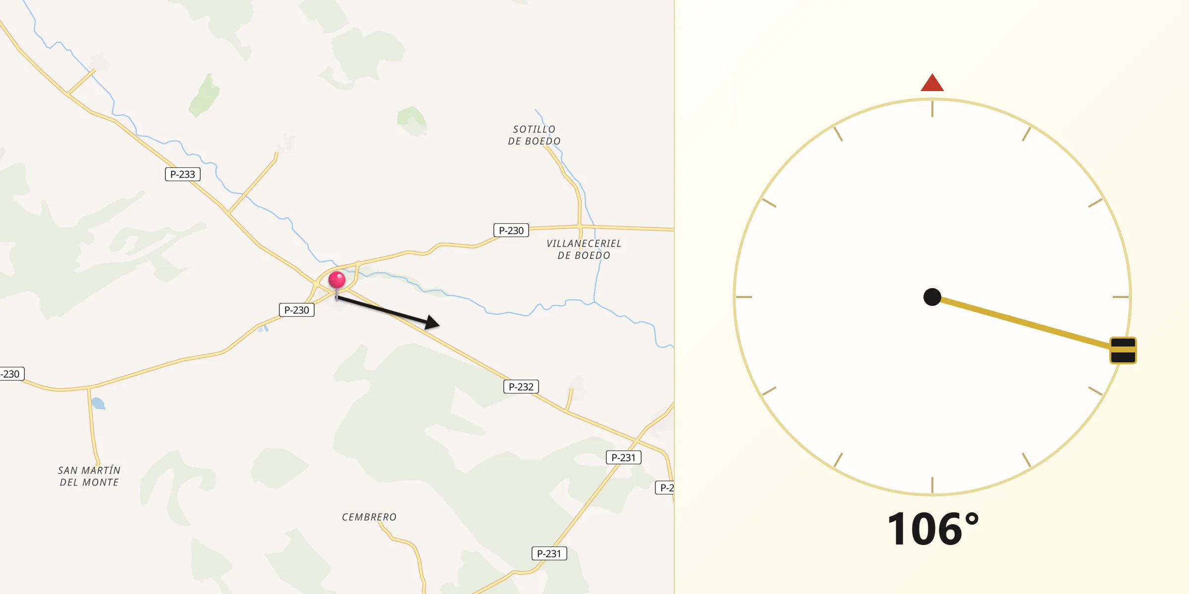 Dirección de la Qibla desde Sotobañado y Priorato