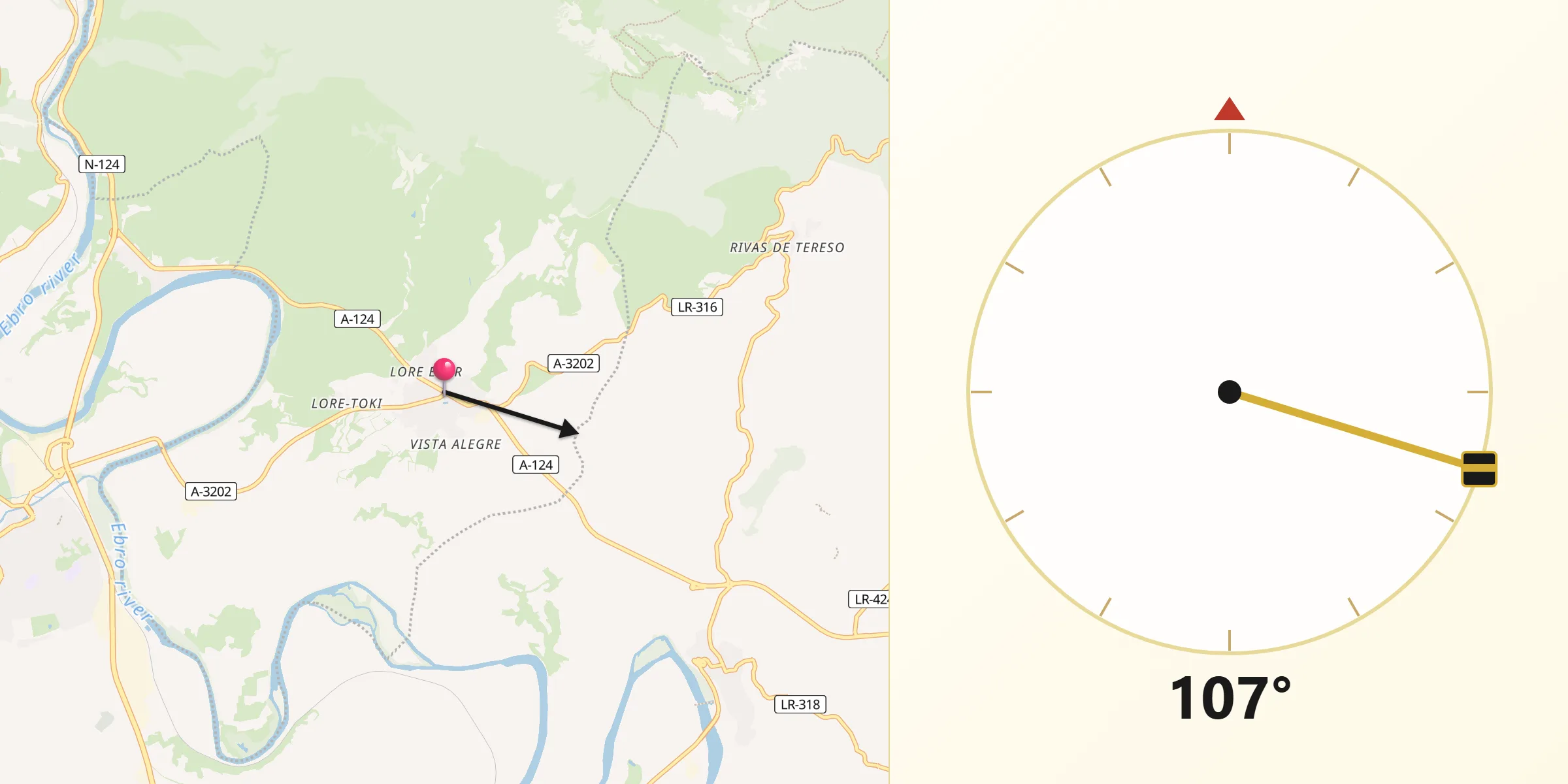Dirección de la Qibla desde Labastida/Bastida