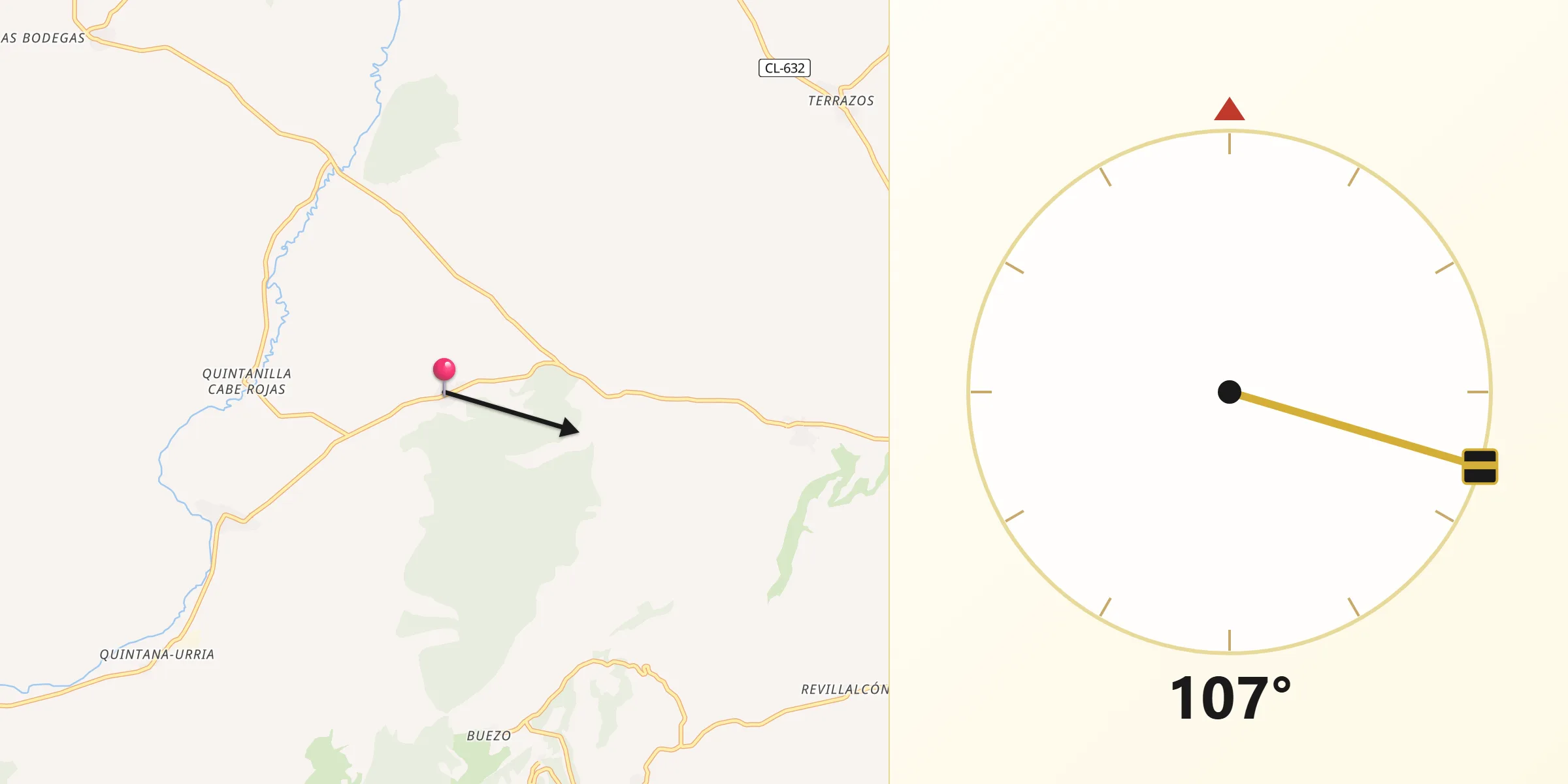 Dirección de la Qibla desde Piérnigas