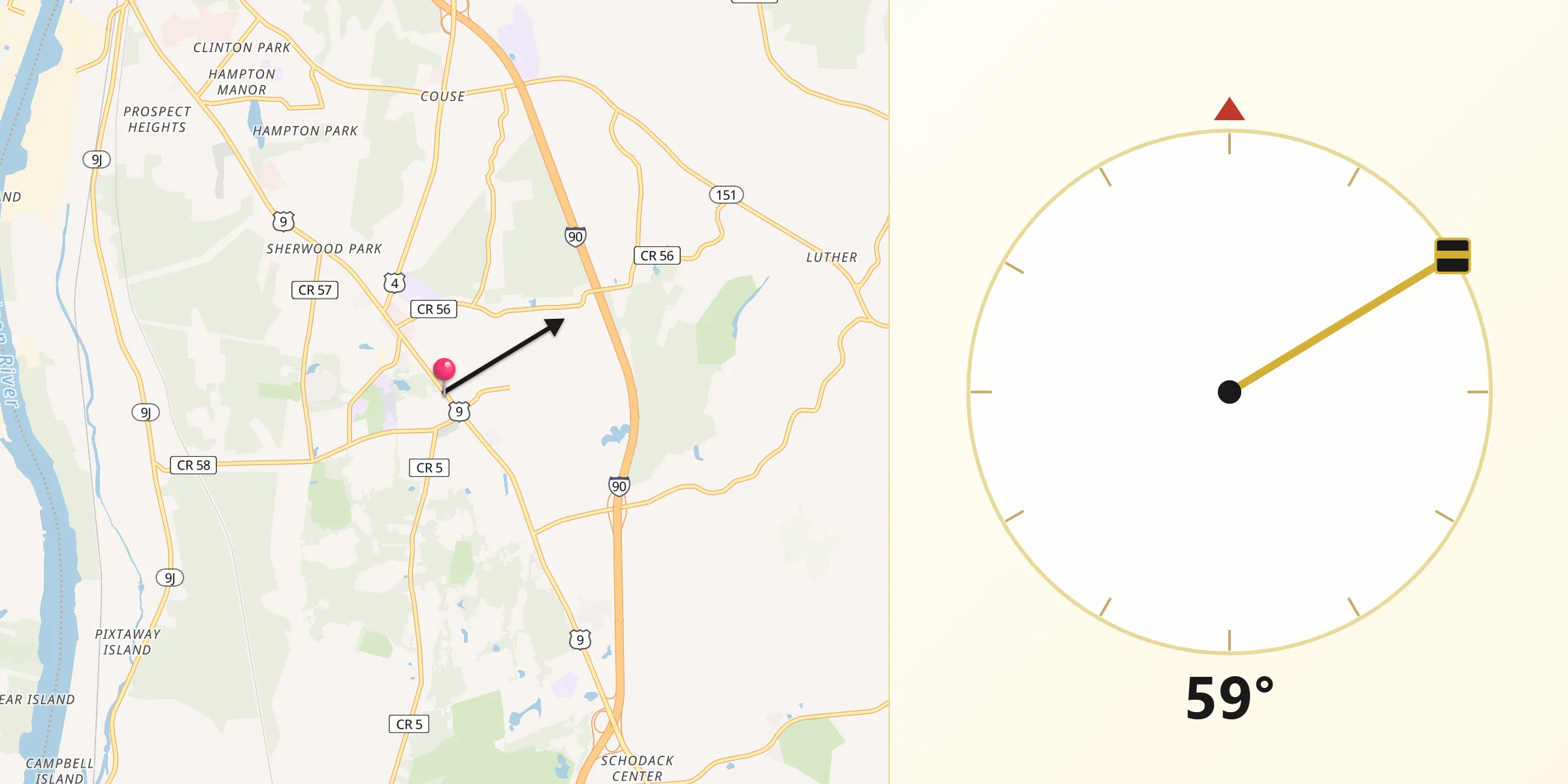 Qibla Direction from East Greenbush