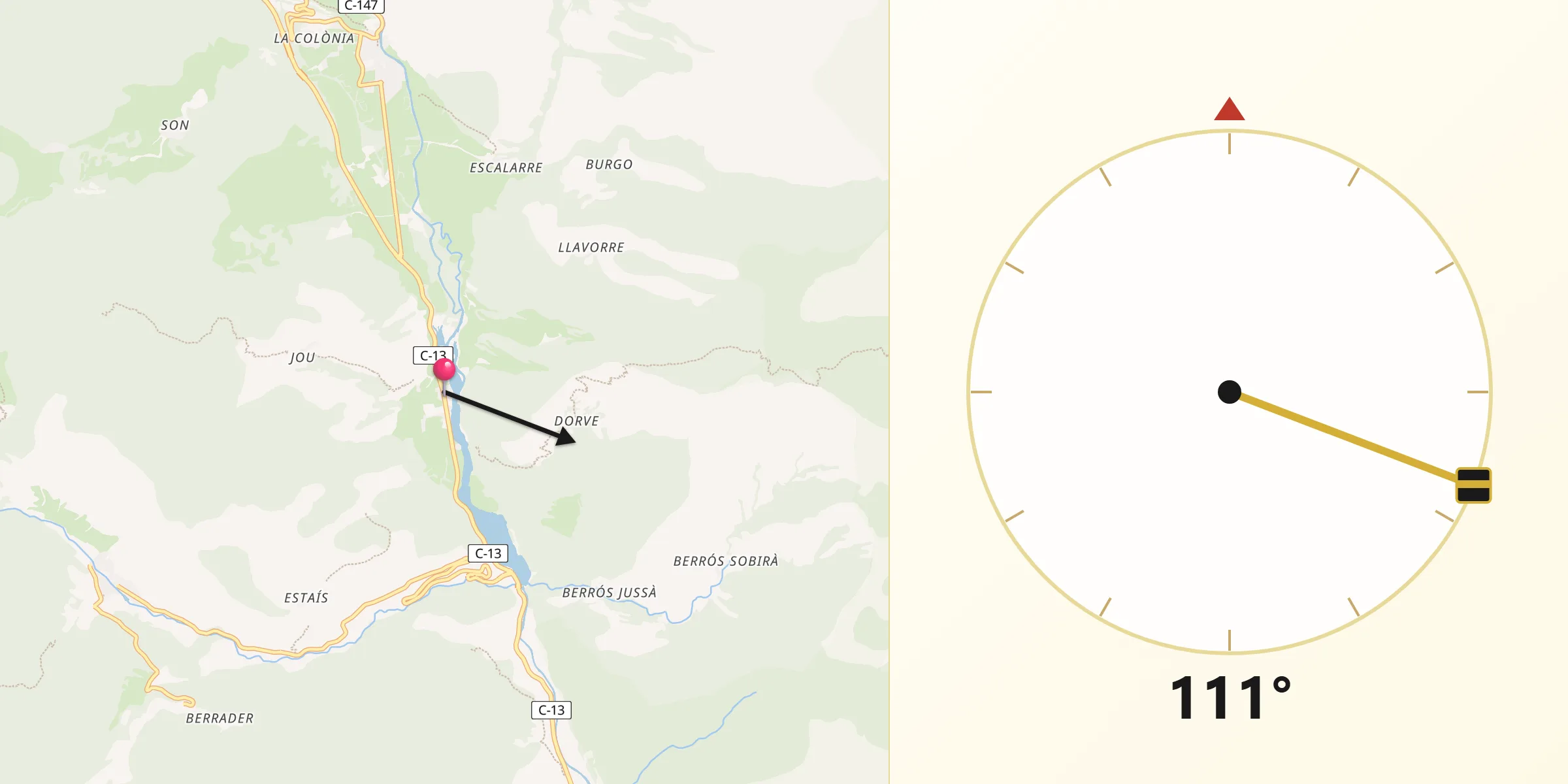 Dirección de la Qibla desde La Guingueta d'Àneu