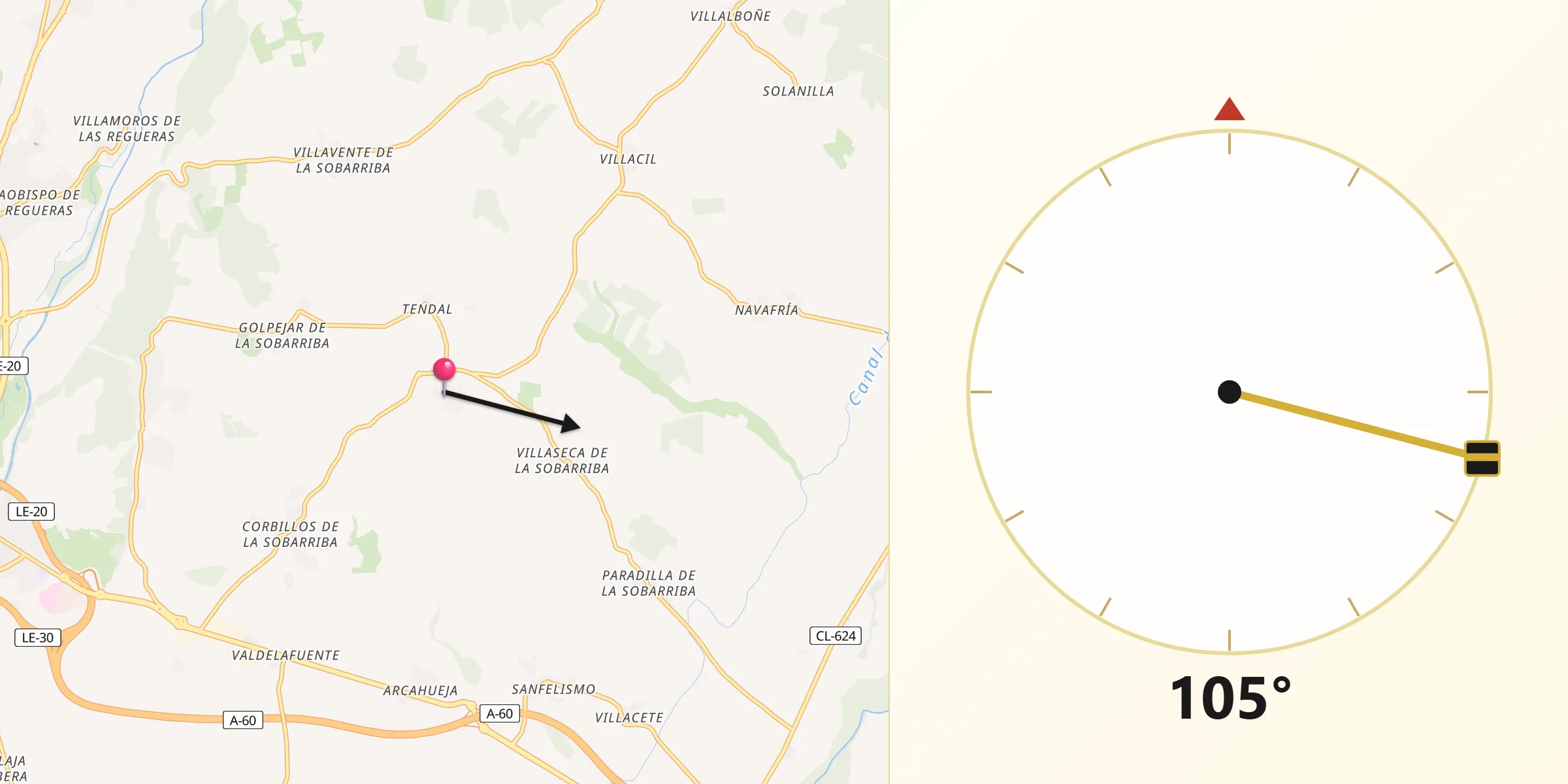 Dirección de la Qibla desde Valdefresno