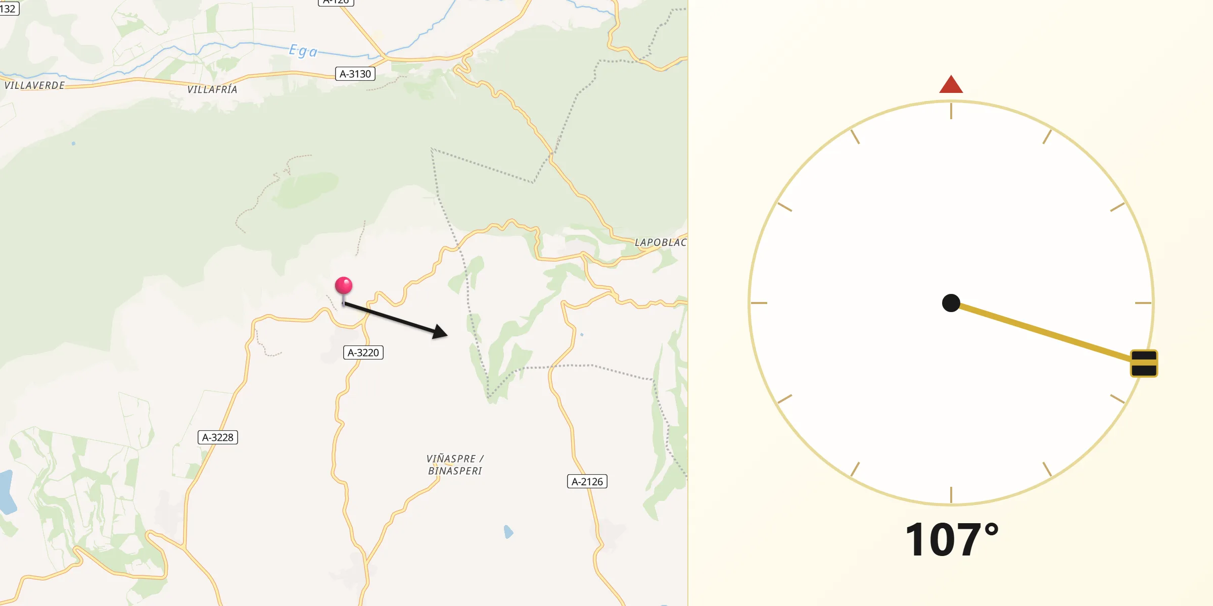 Dirección de la Qibla desde Kripan