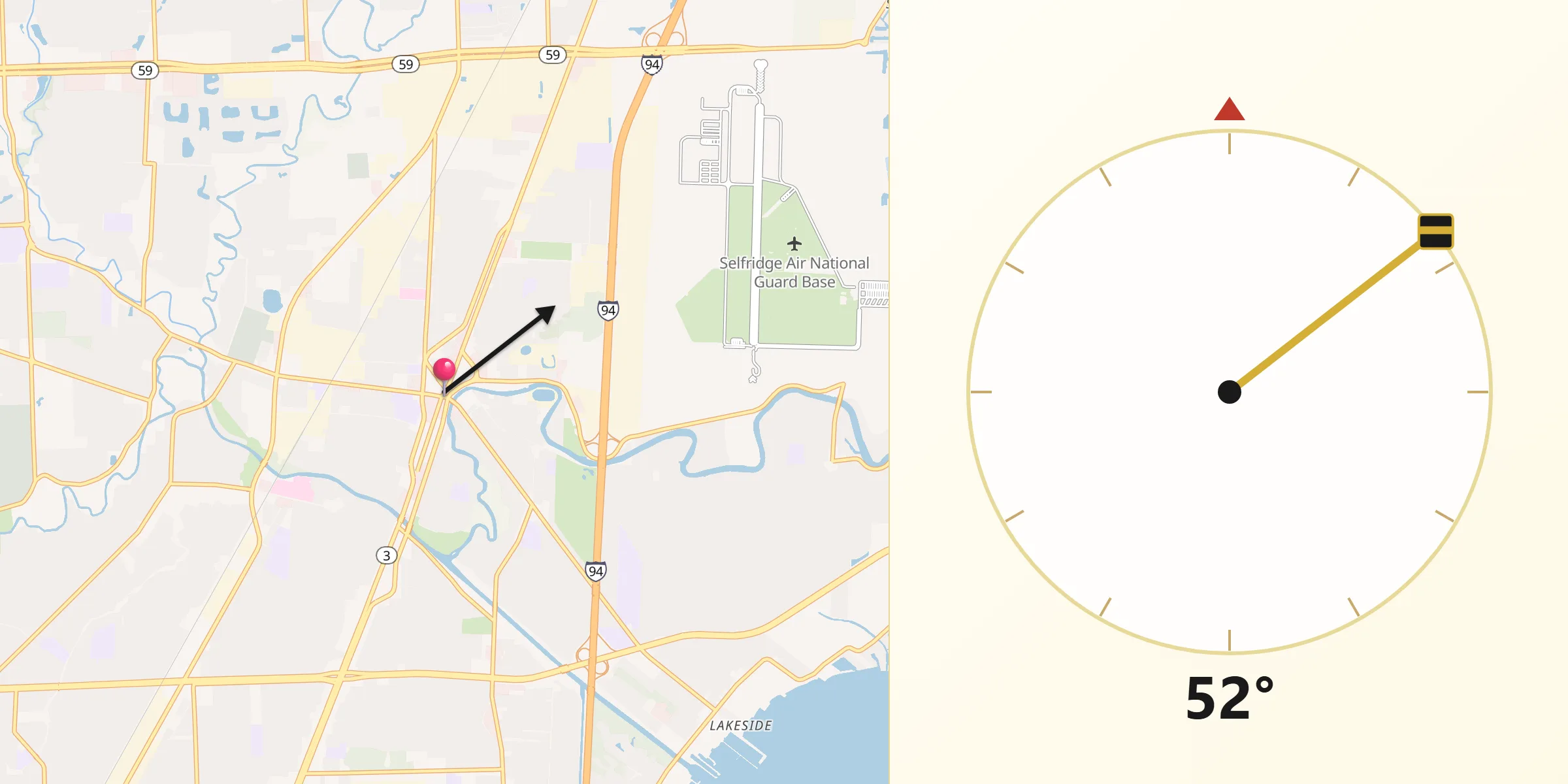 Qibla Direction from Mount Clemens