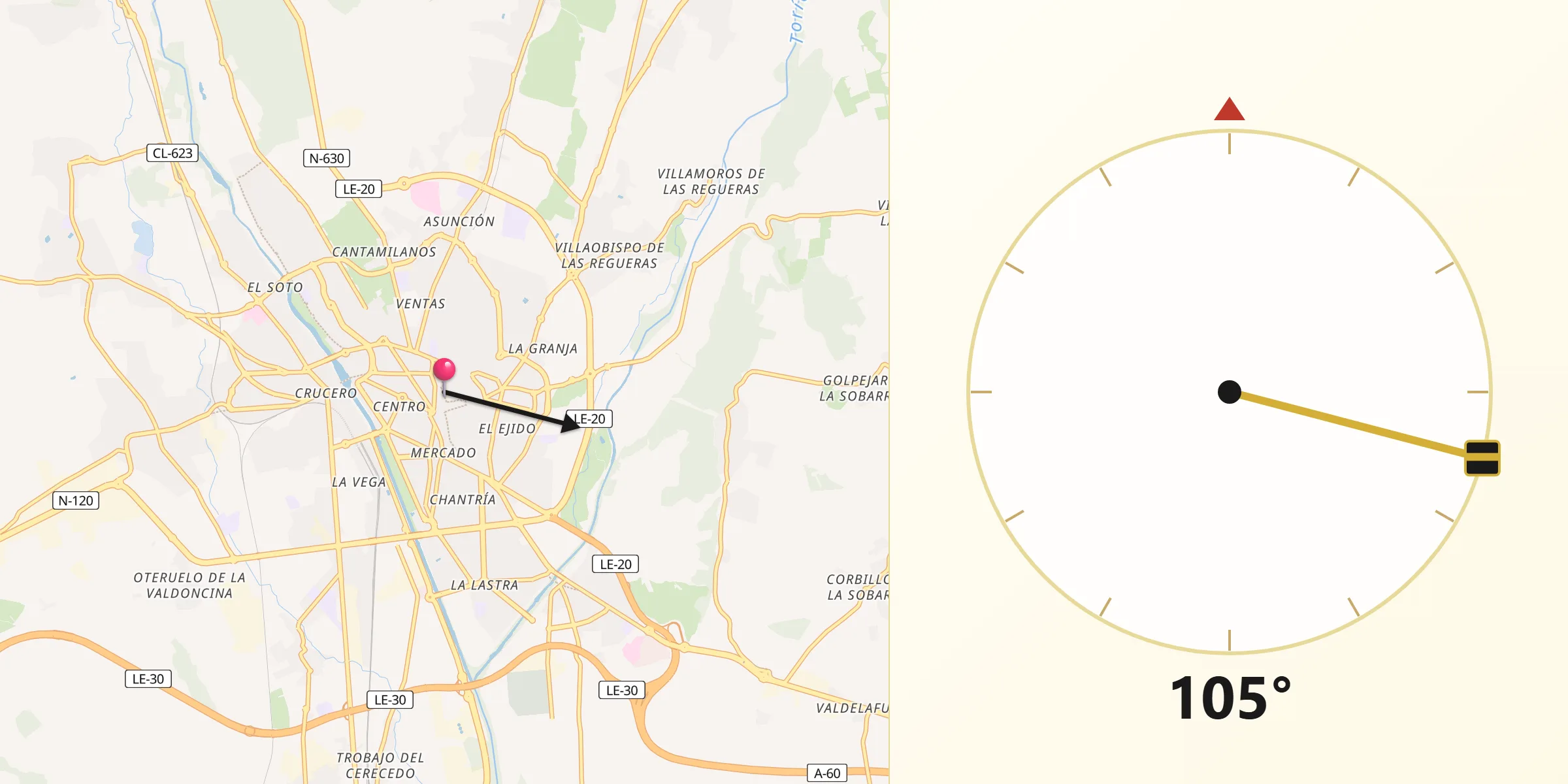 Direcția Qibla din orașul León