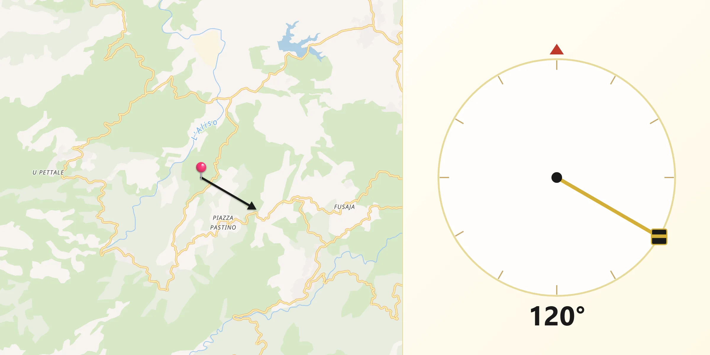 Direction vers la Qibla depuis Vallecalle