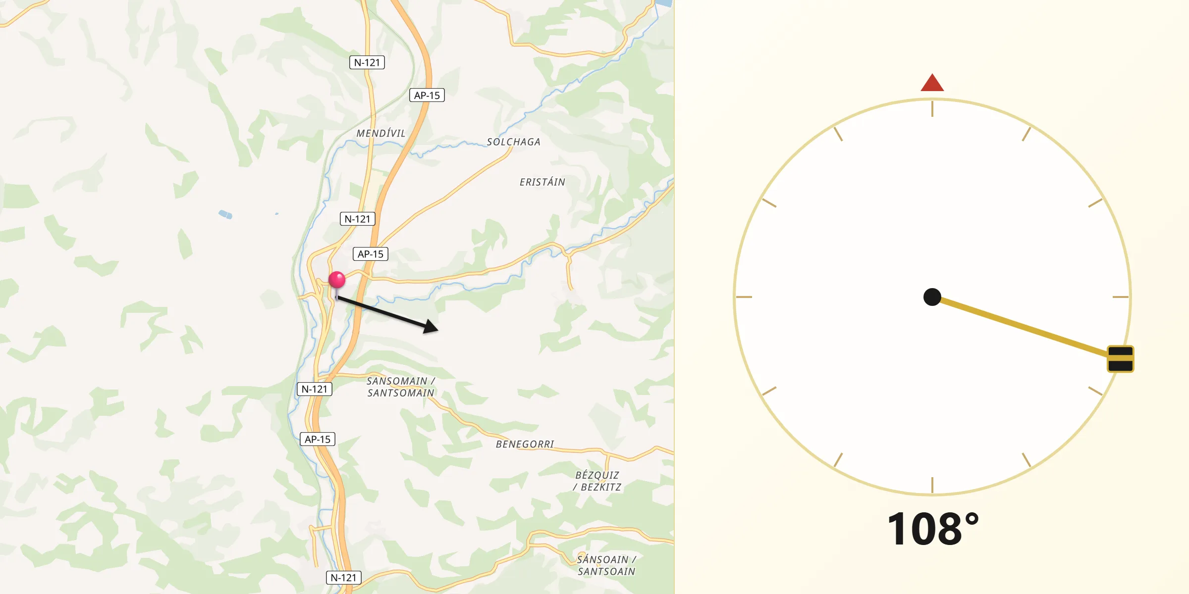 Dirección de la Qibla desde Garínoain