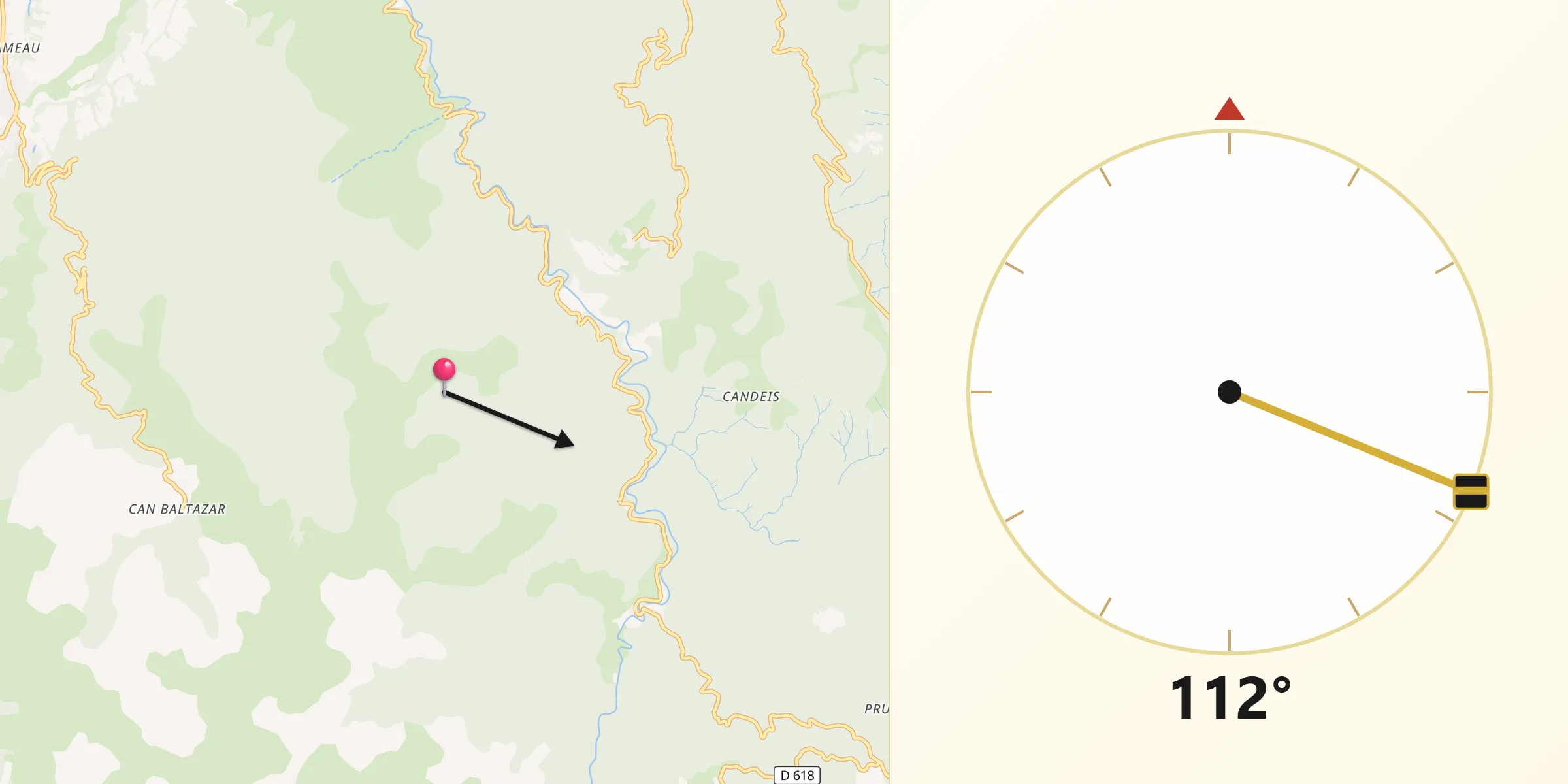 Direction vers la Qibla depuis Département des Pyrénées-Orientales