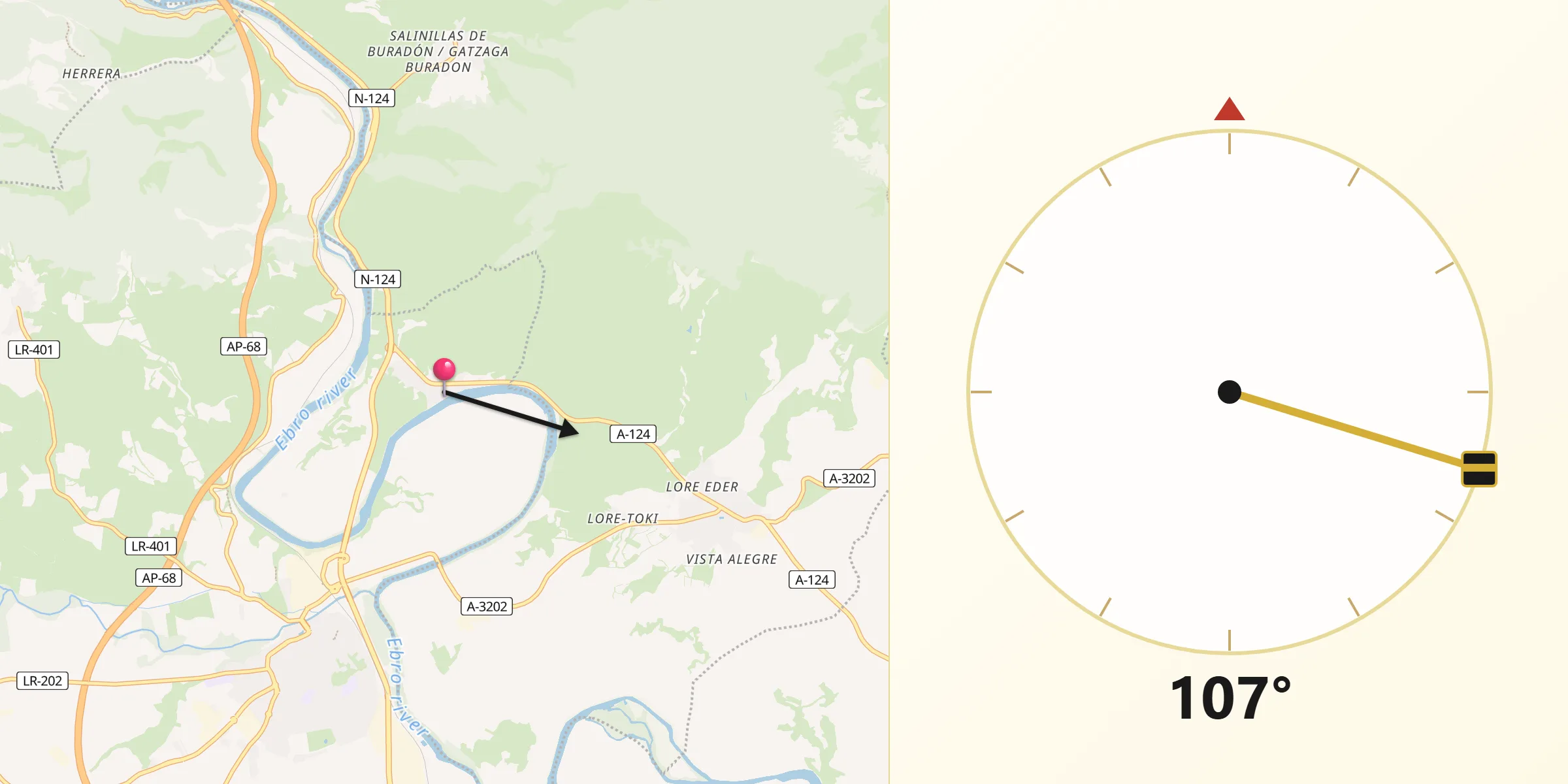 Dirección de la Qibla desde Briñas