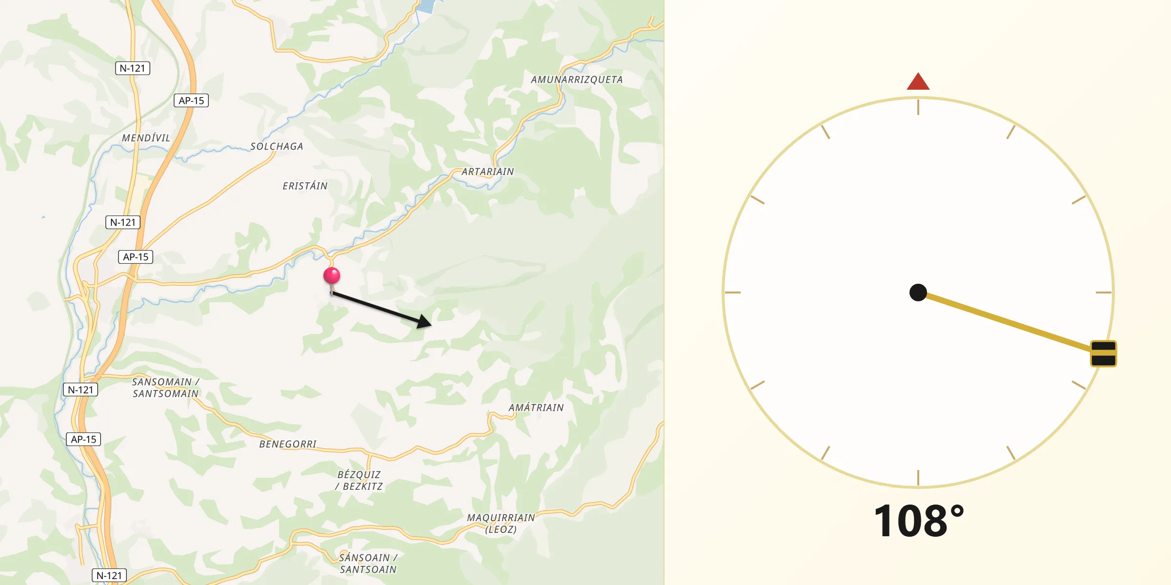 Dirección de la Qibla desde Orísoain