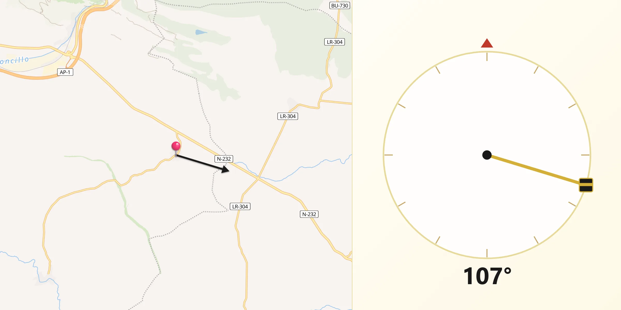 Dirección de la Qibla desde Altable