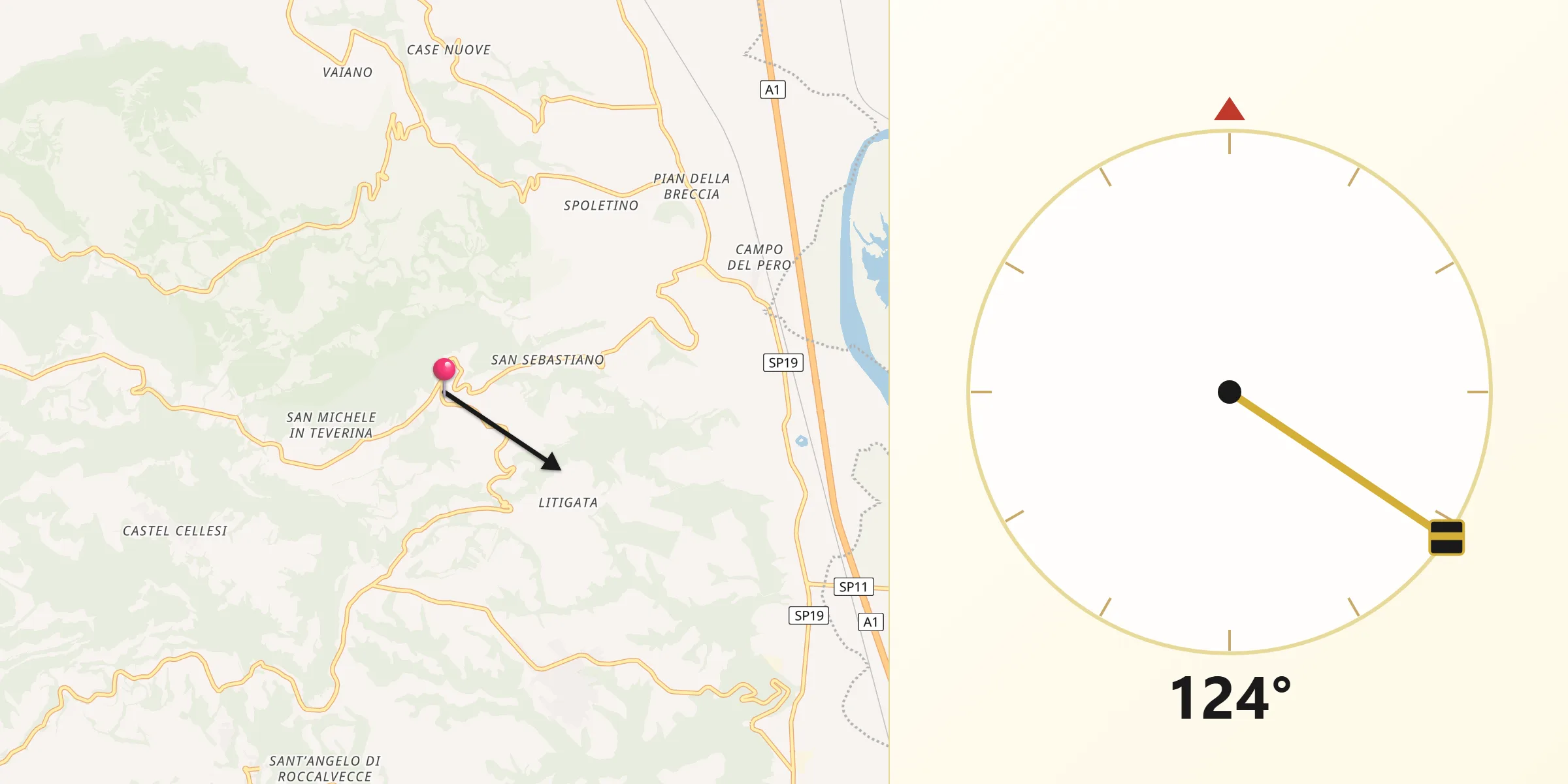 Direzione della Qibla da Civitella d'Agliano