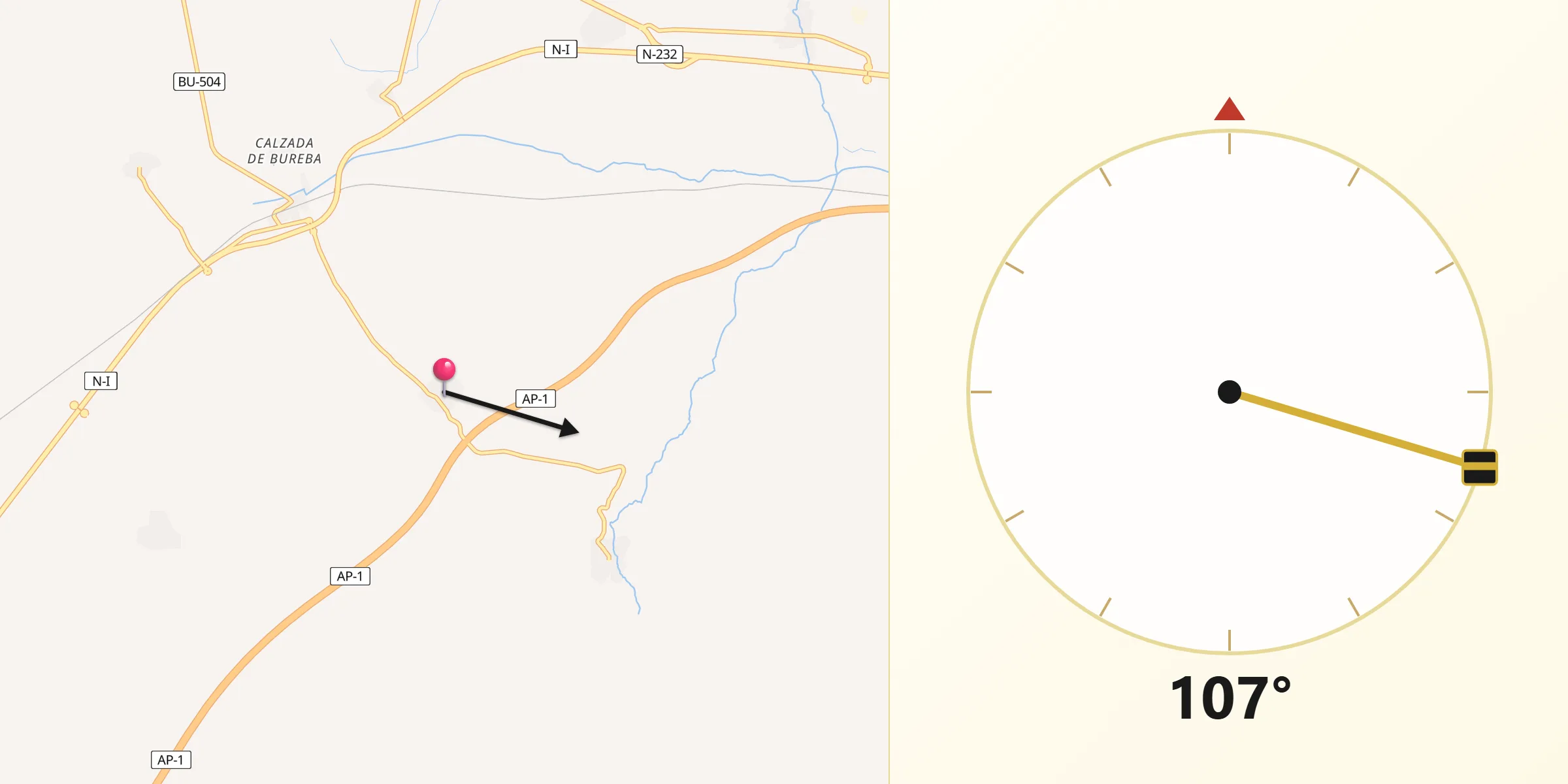 Dirección de la Qibla desde Zuñeda