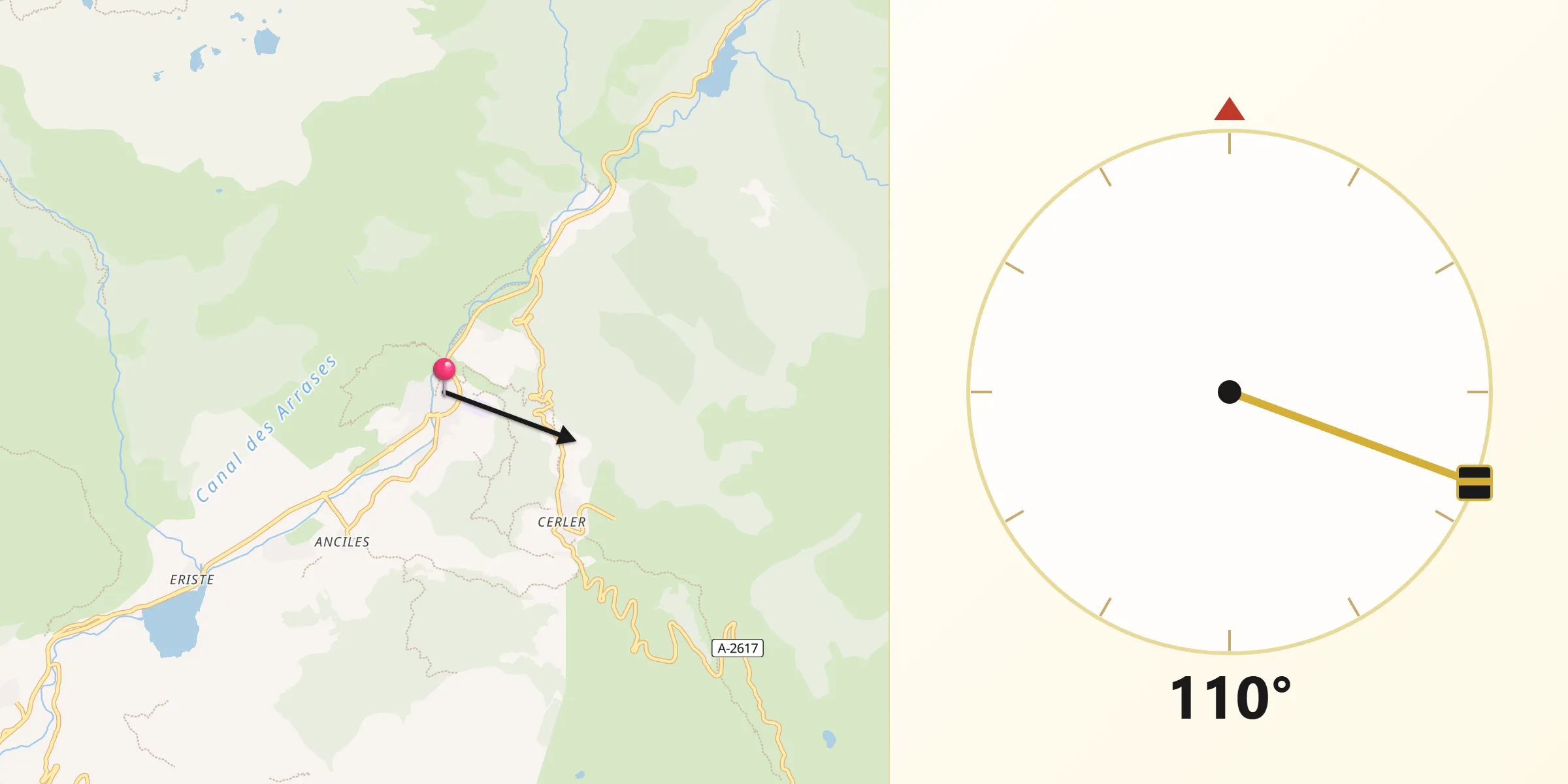 Dirección de la Qibla desde Benasque