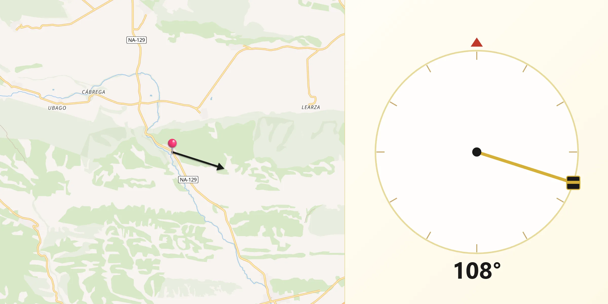 Dirección de la Qibla desde Mues
