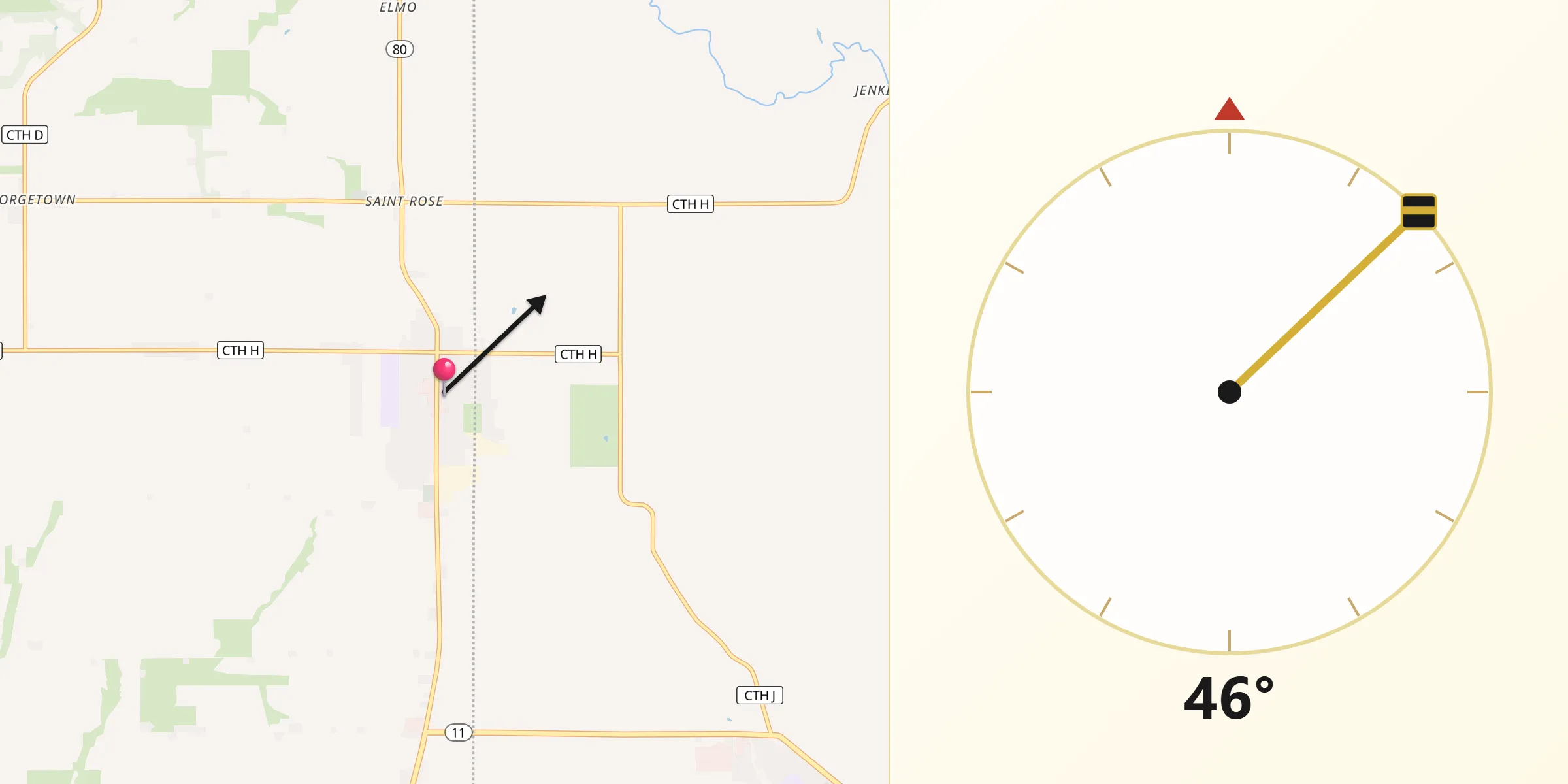 Qibla Direction from Cuba City