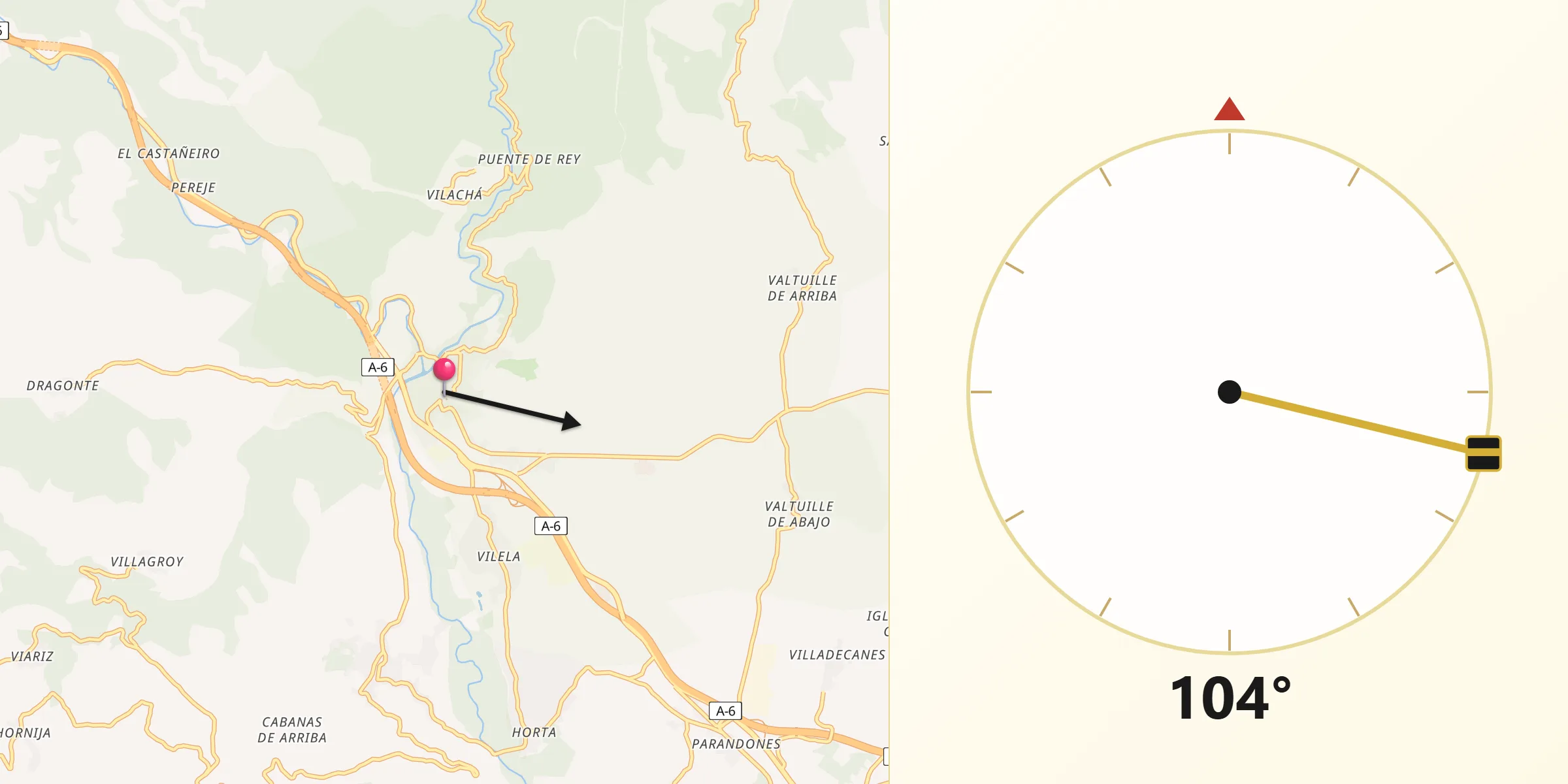 Dirección de la Qibla desde Villafranca del Bierzo
