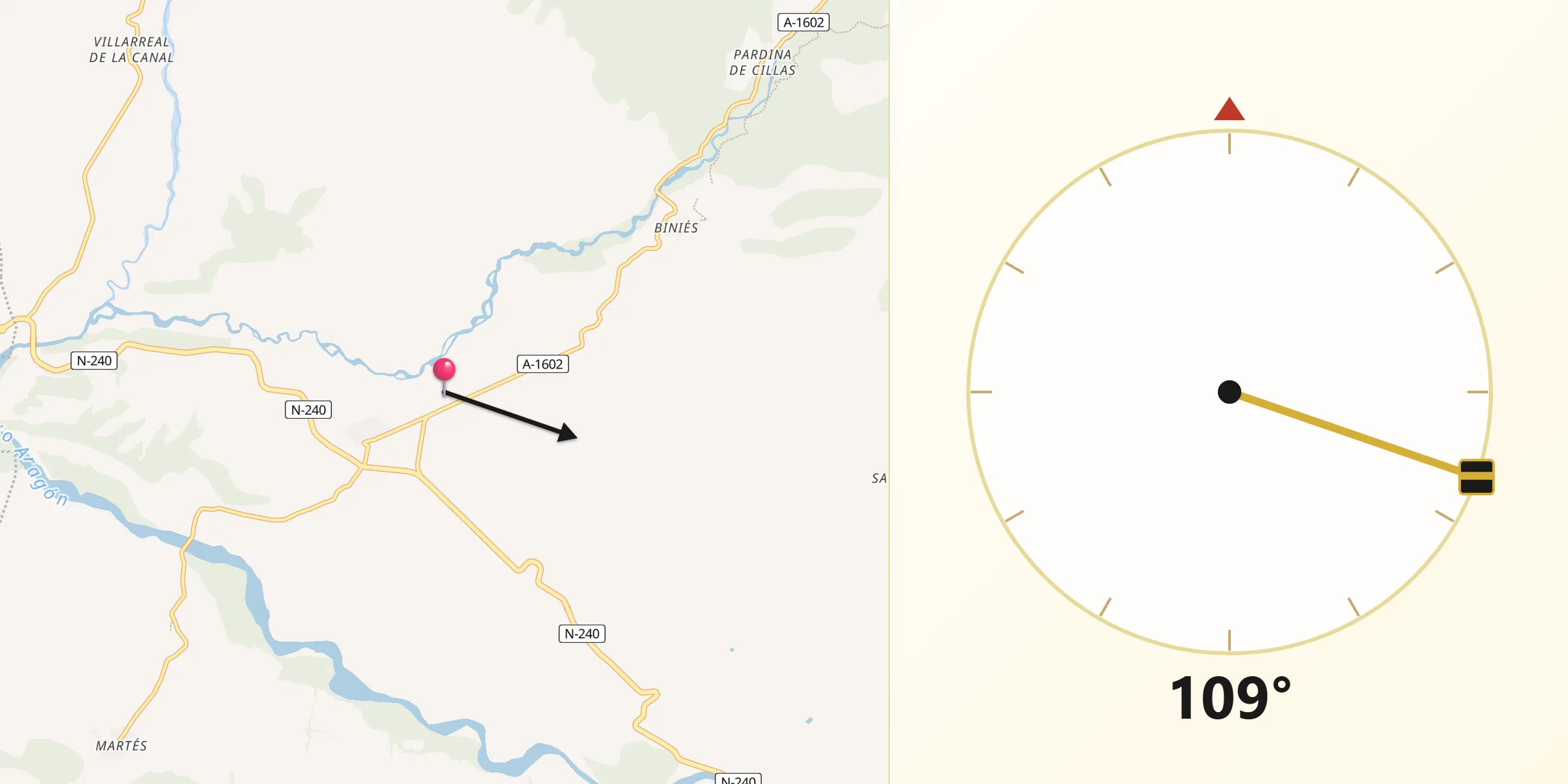 Dirección de la Qibla desde Canal de Berdún