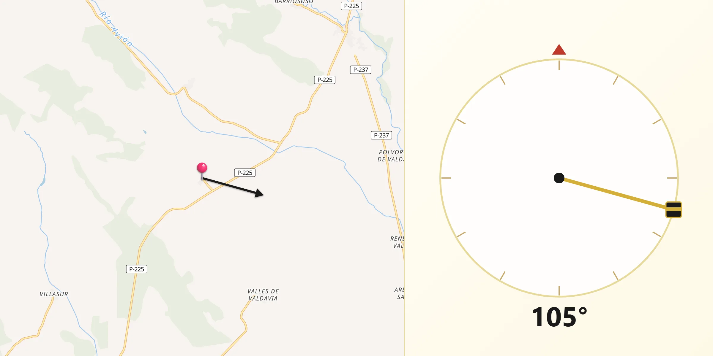 Dirección de la Qibla desde Valderrábano