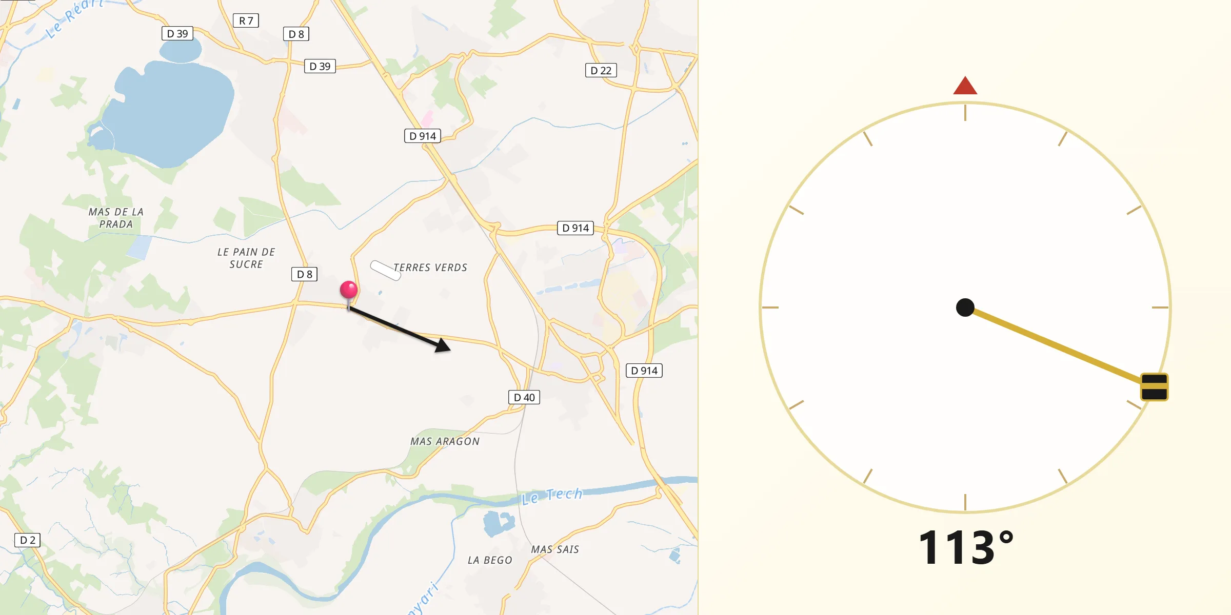 Direction vers la Qibla depuis Montescot