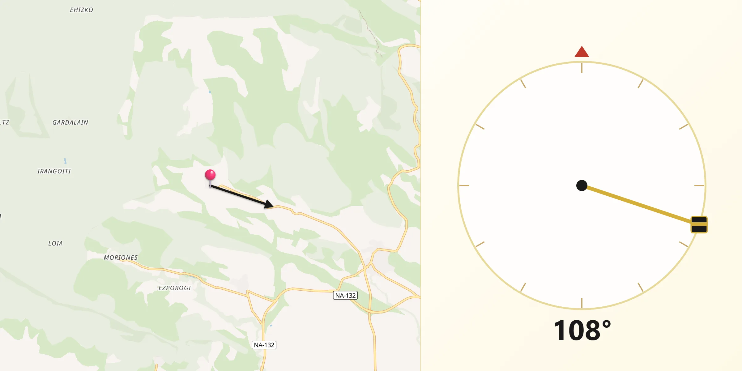 Dirección de la Qibla desde Leache