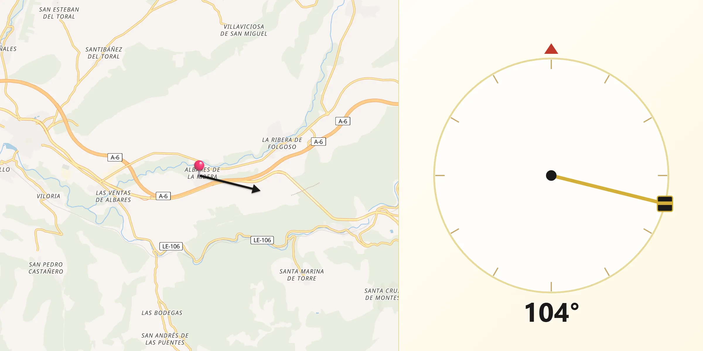 Dirección de la Qibla desde Torre del Bierzo