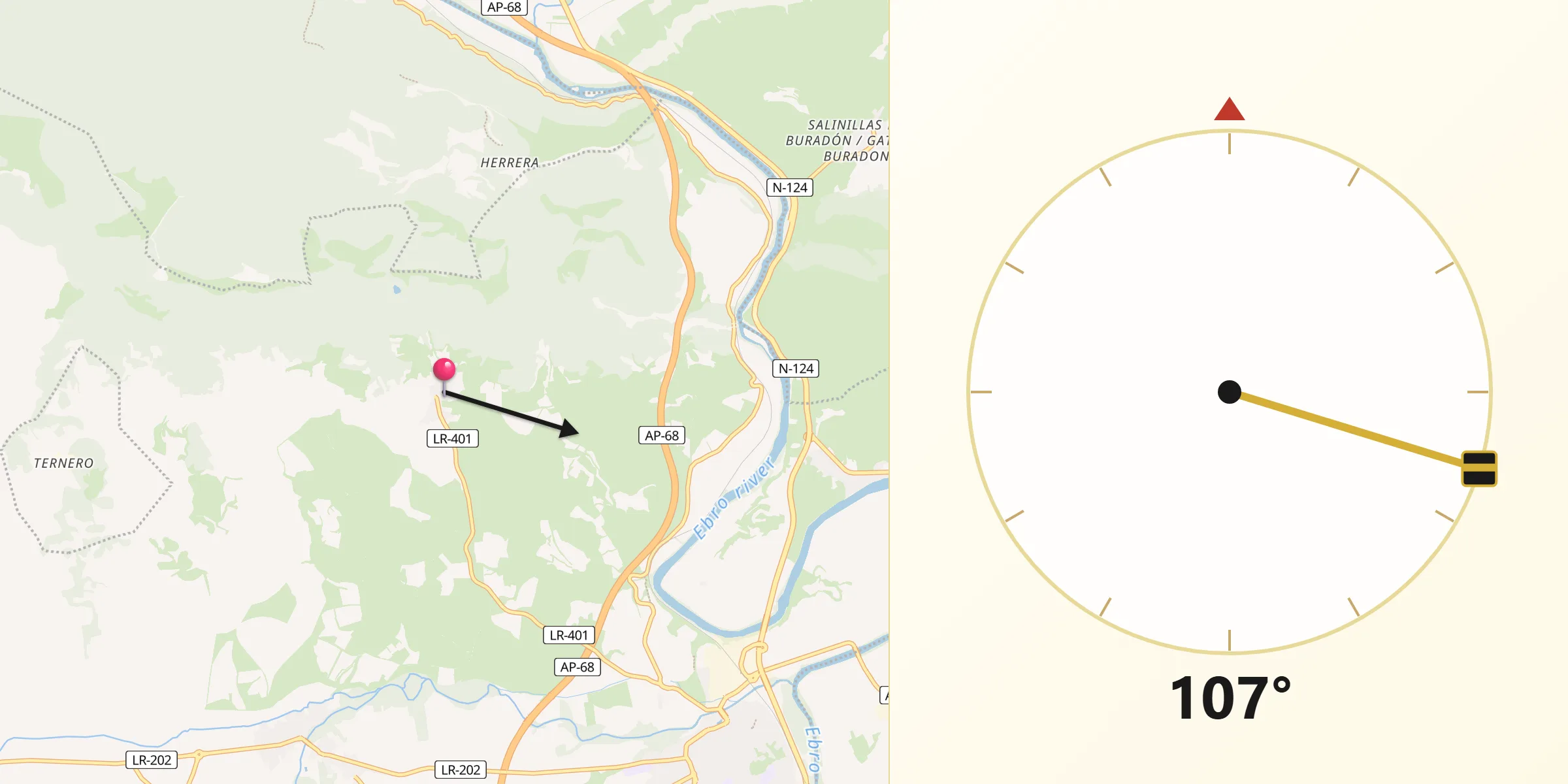 Dirección de la Qibla desde Villalba de Rioja