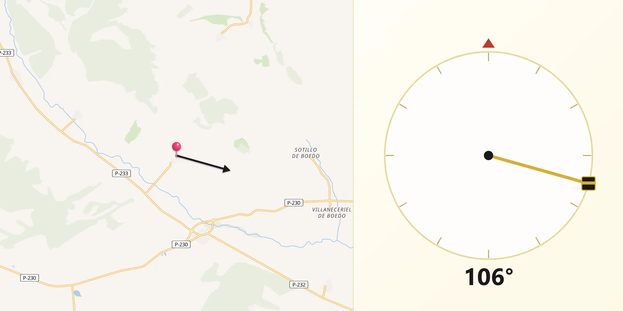 Dirección de la Qibla desde Olea de Boedo