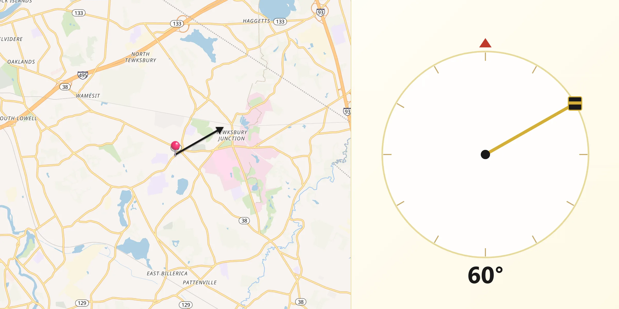 Qibla Direction from Tewksbury