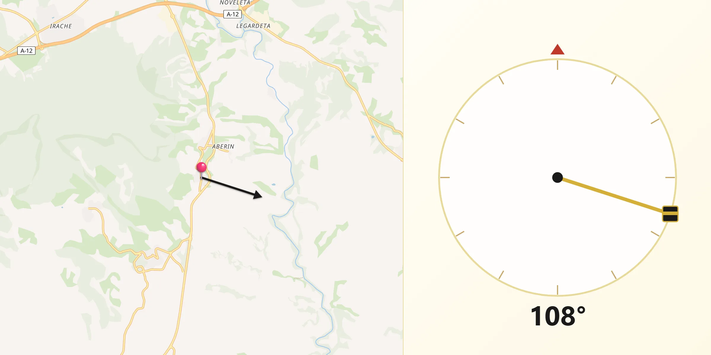 Dirección de la Qibla desde Morentin